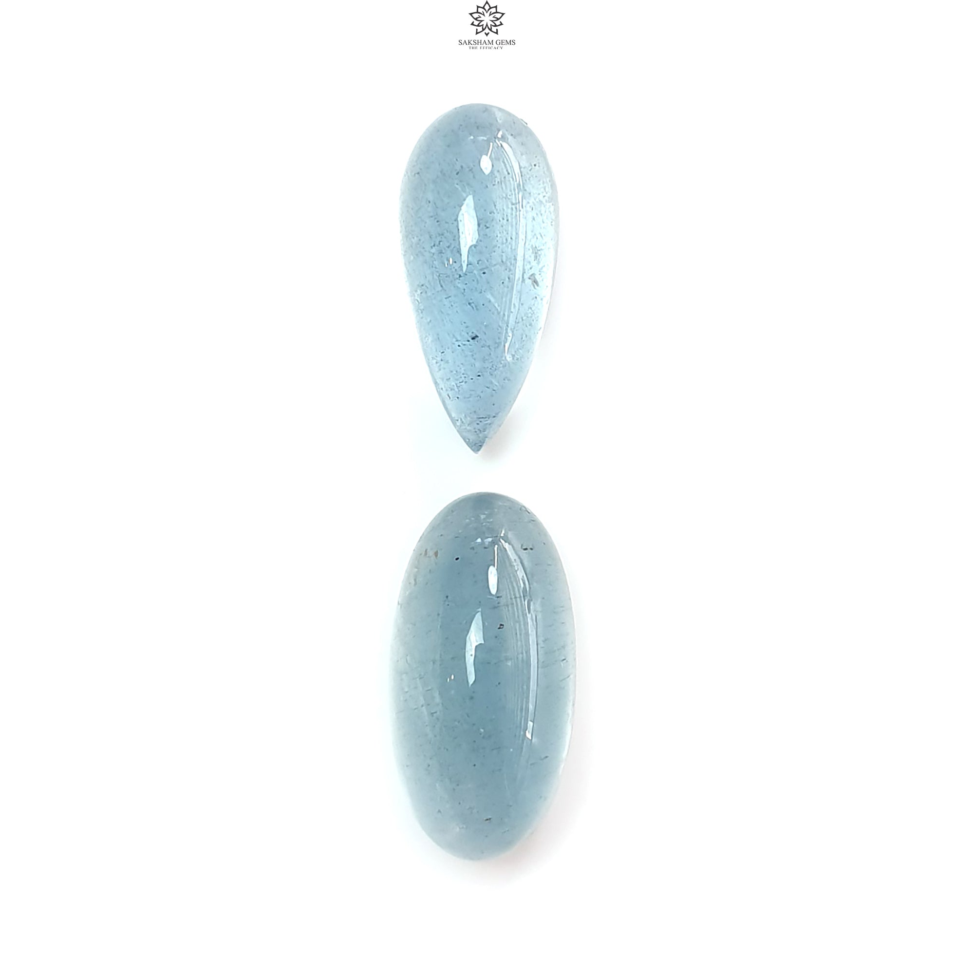 Natural Blue Aquamarine Gemstone Cabochon - 26.10cts Untreated Oval & Pear Shape (20x9mm & 21x11mm) 2-Piece Set for Jewelry Making - Perfect for Rings, Pendants & Earrings