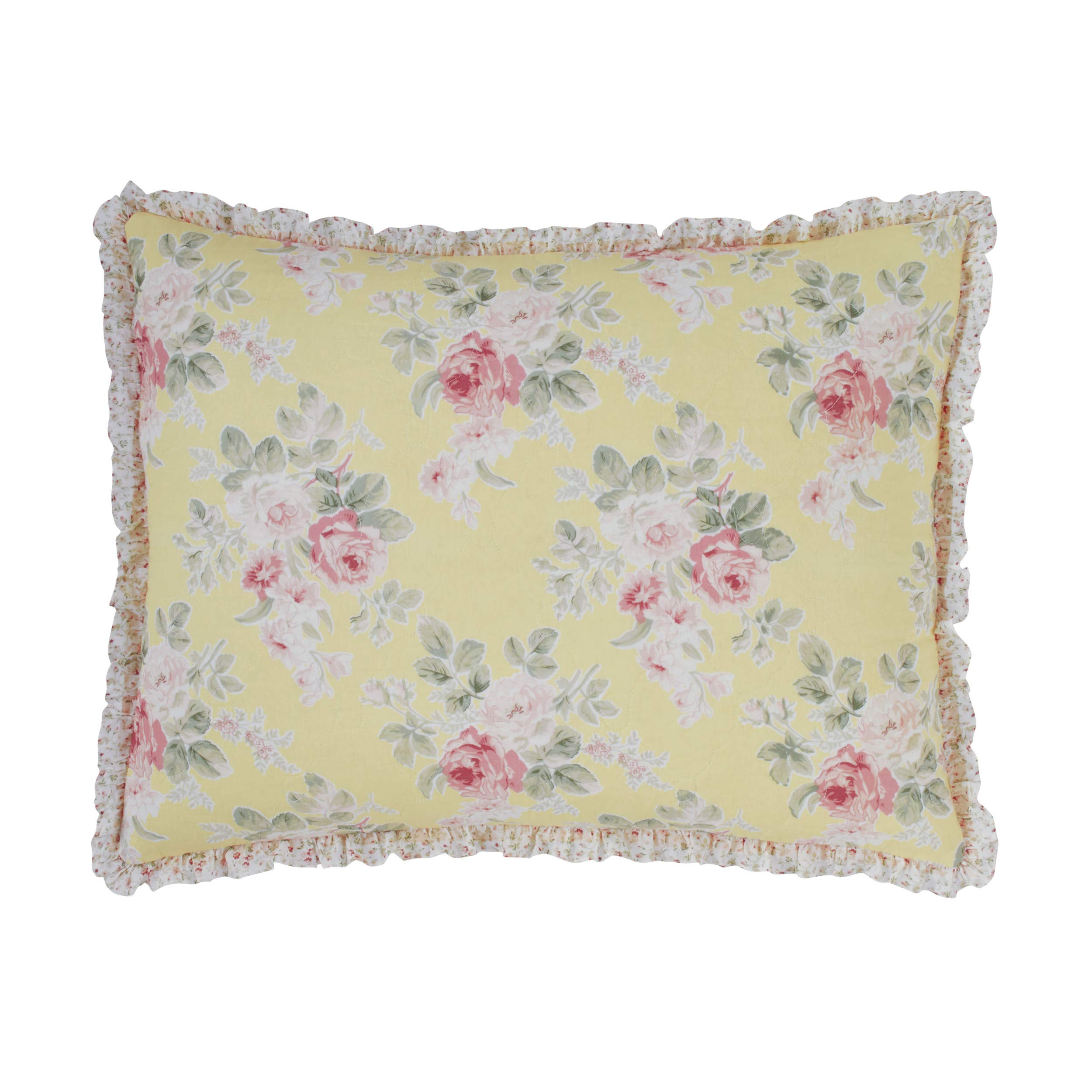 Laura Ashley Home Melany Collection Premium Quality Pillow Sham - Decorative Yellow Standard Size Pillowcase for Bedroom, Living Room & Home Decor | Soft Luxury Bedding Accent for Sofa, Couch or Guest Room