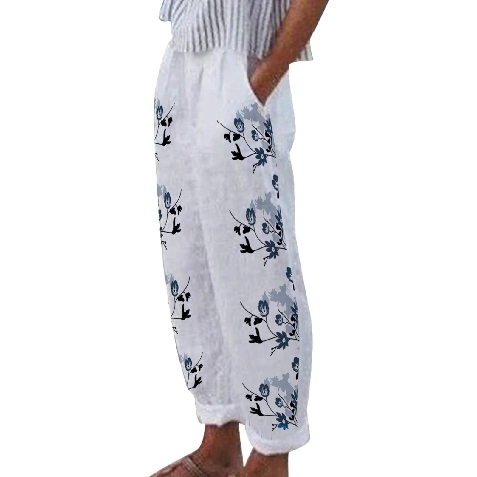 Women's Linen Cropped Pants - Summer Lounge Capri Pants with Relaxed Fit | Perfect for Beach Vacation, Yoga & Casual Outings