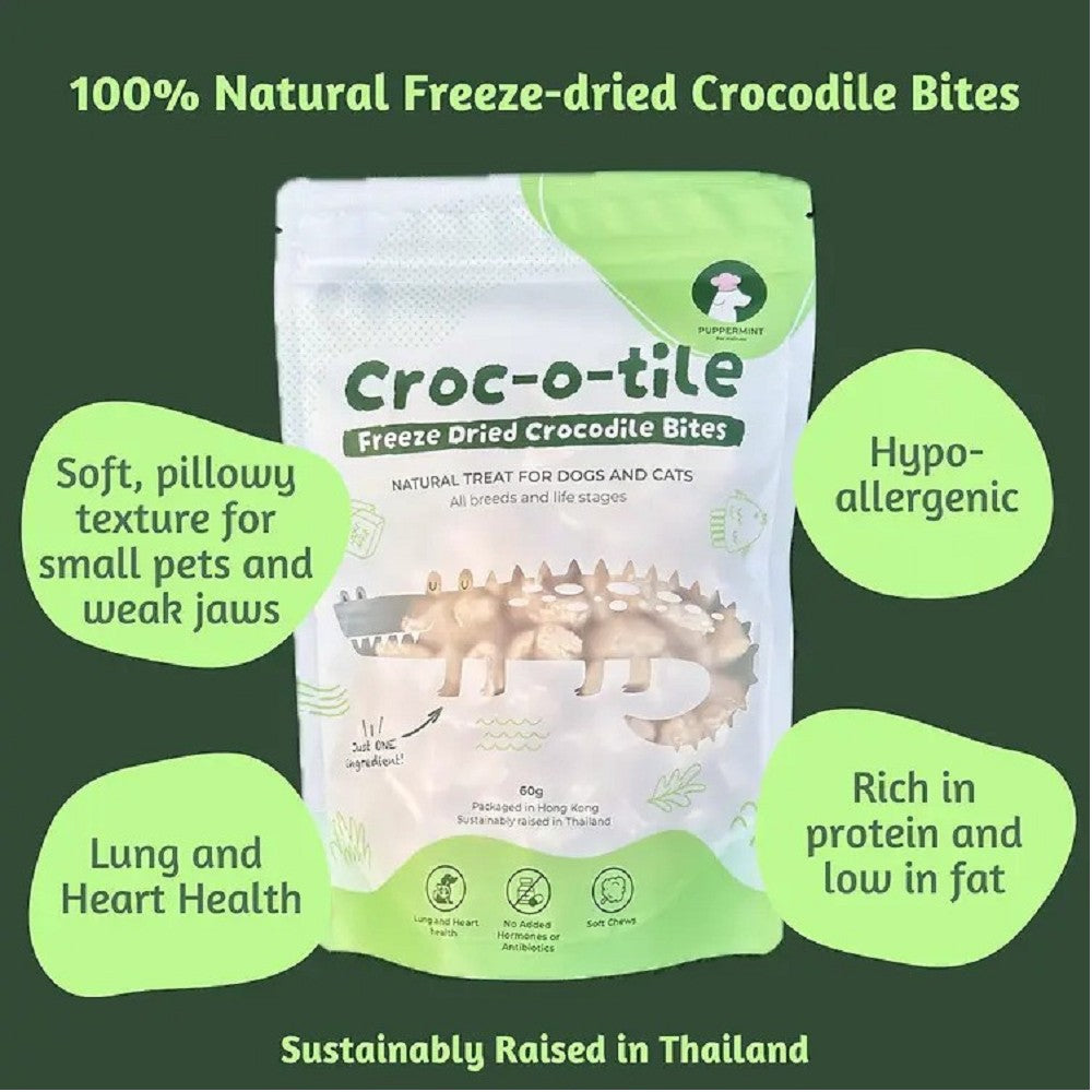 Freeze Dried Crocodile Bites for Dogs & Cats - High Protein Natural Pet Treats - Grain Free, All-Natural Dog & Cat Snacks - Perfect for Training, Rewards & Dental Health