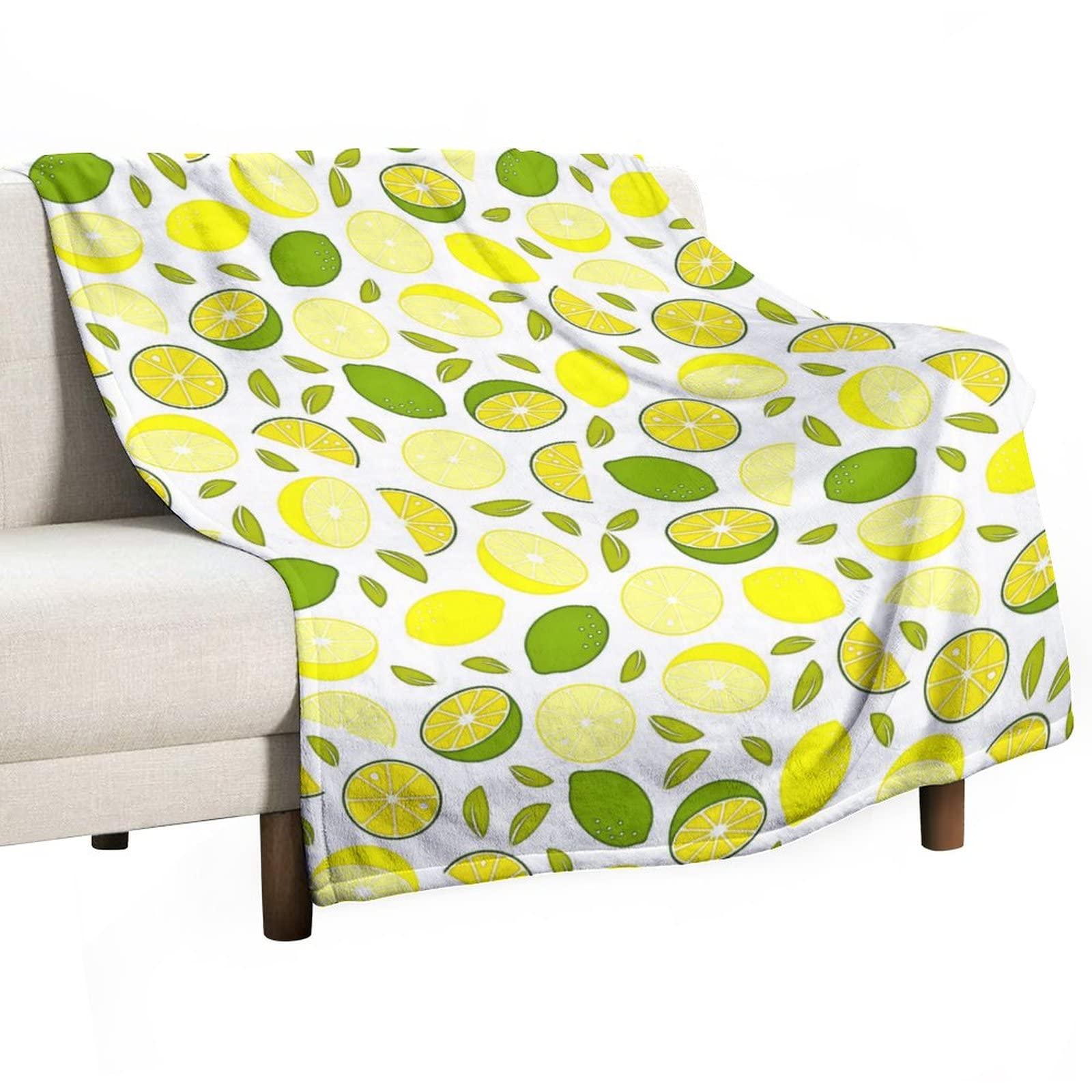 Soft Green Lemon Flannel Throw Blanket - Lightweight Cozy Plush Blanket for Bed, Sofa & Living Room - Perfect for Snuggling, Home Decor & Gifts
