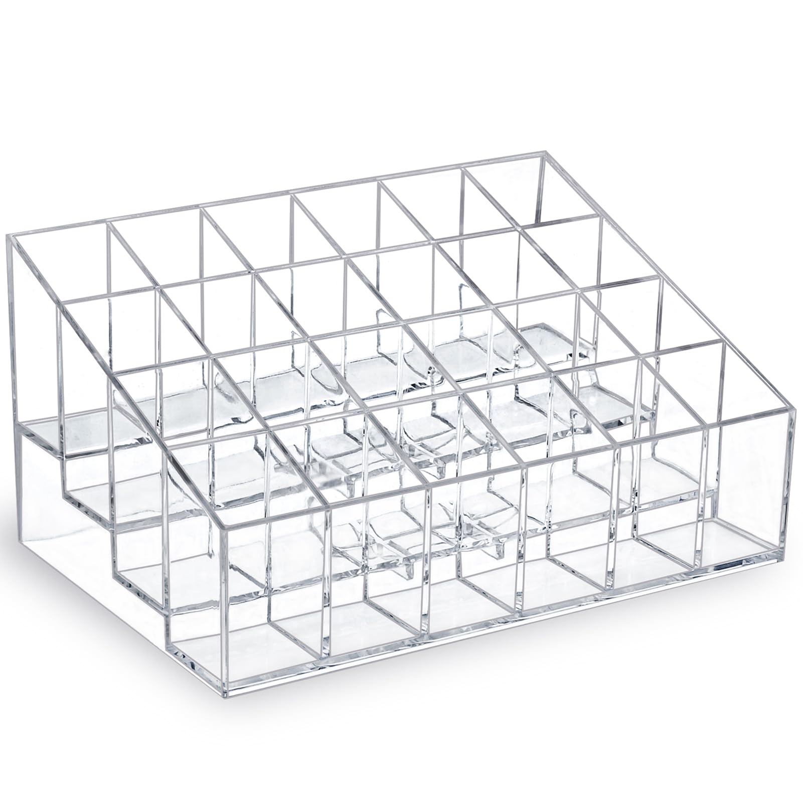 24-Slot Clear Plastic Lipstick Organizer for Lip Gloss, Chapstick, Perfume Samples & Mascara - Perfect for Makeup Vanity, Travel & Cosmetic Storage
