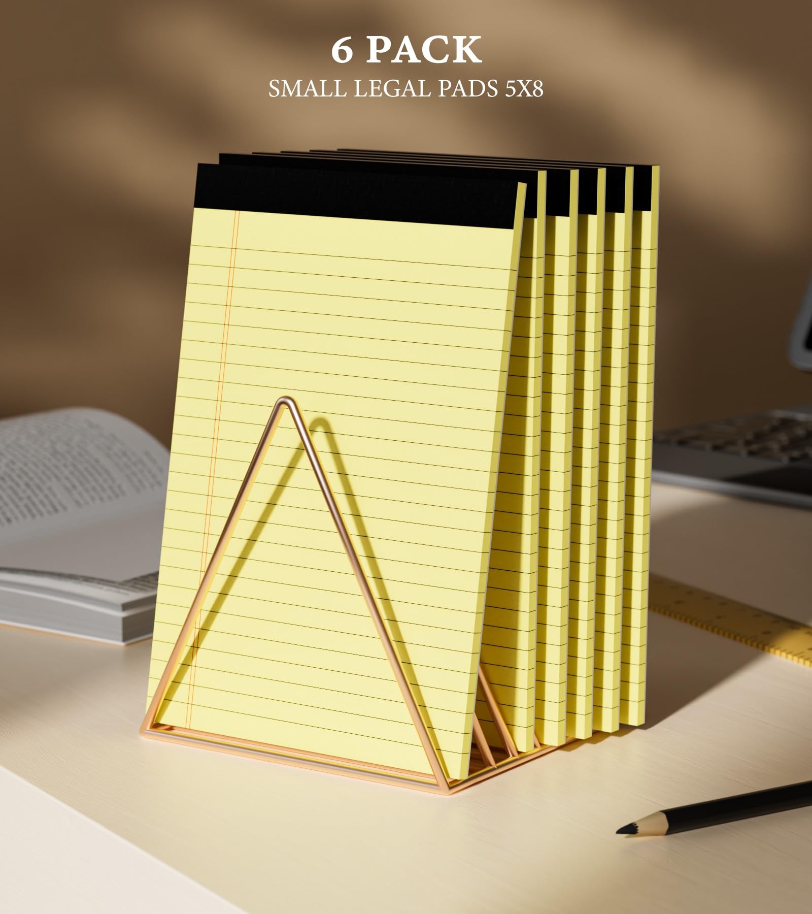 5x8 Small Legal Pads, 6-Pack College Ruled Writing Notepads - 30 Sheets per Pad, Micro Perforated Lined Paper for Office, School & Home Use | Yellow Legal Note Pads for Work, Journaling & Note-Taking