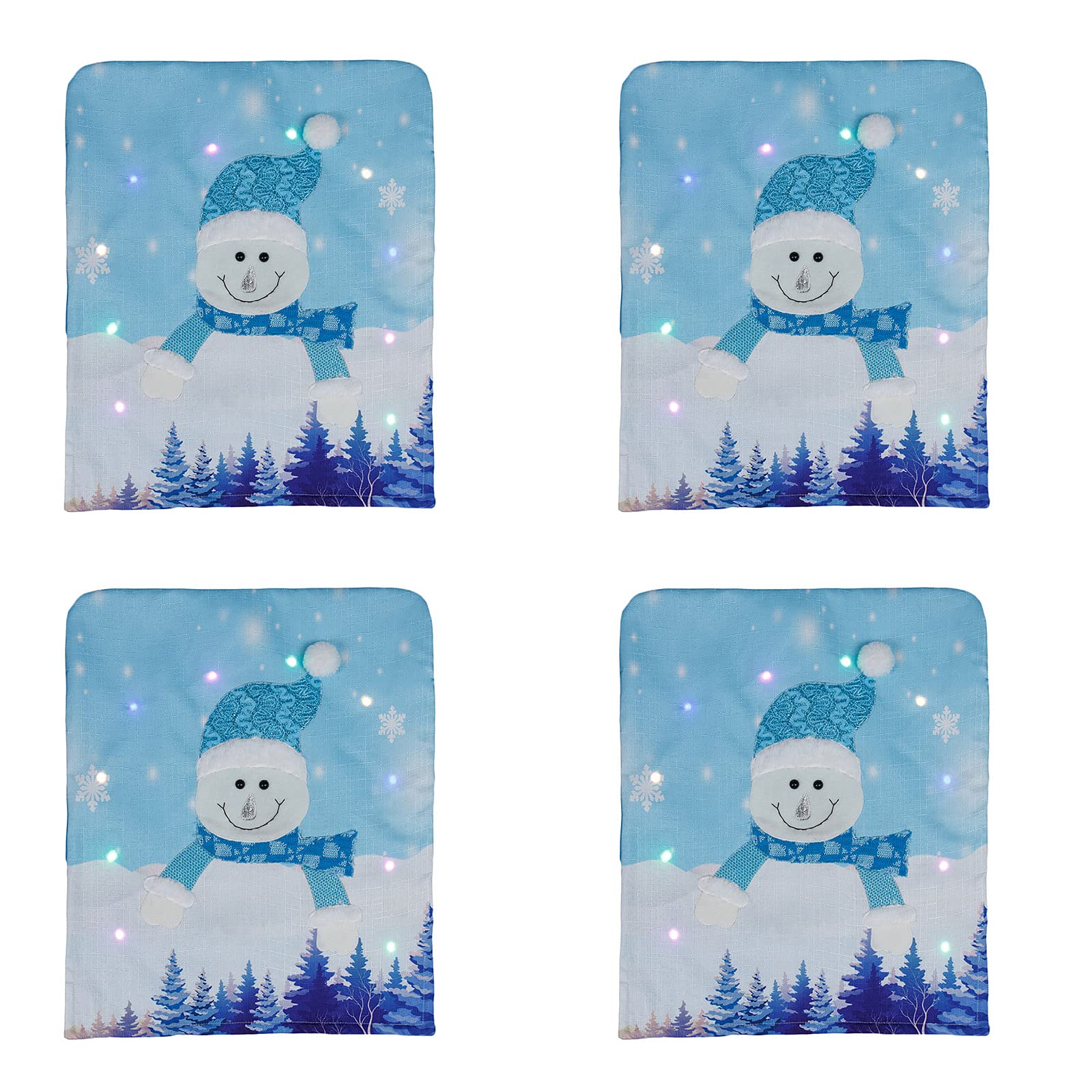 HYLOOD 4-Pack Christmas Chair Covers with LED Lights - Santa & Snowman Design Holiday Chair Slipcovers for Xmas Home Party Decor | Perfect for Dining Room, Living Room & Holiday Gatherings