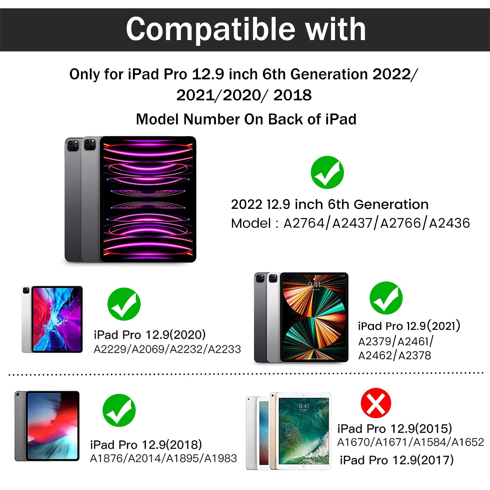 Gahwa Slim Shockproof Case for iPad Pro 12.9 Inch 6th/5th/4th/3rd Gen (2022-2018 Models) - Clear Transparent Back Cover with Built-in Apple Pencil Holder | Marble Design | Perfect for Work, Travel & School Protection