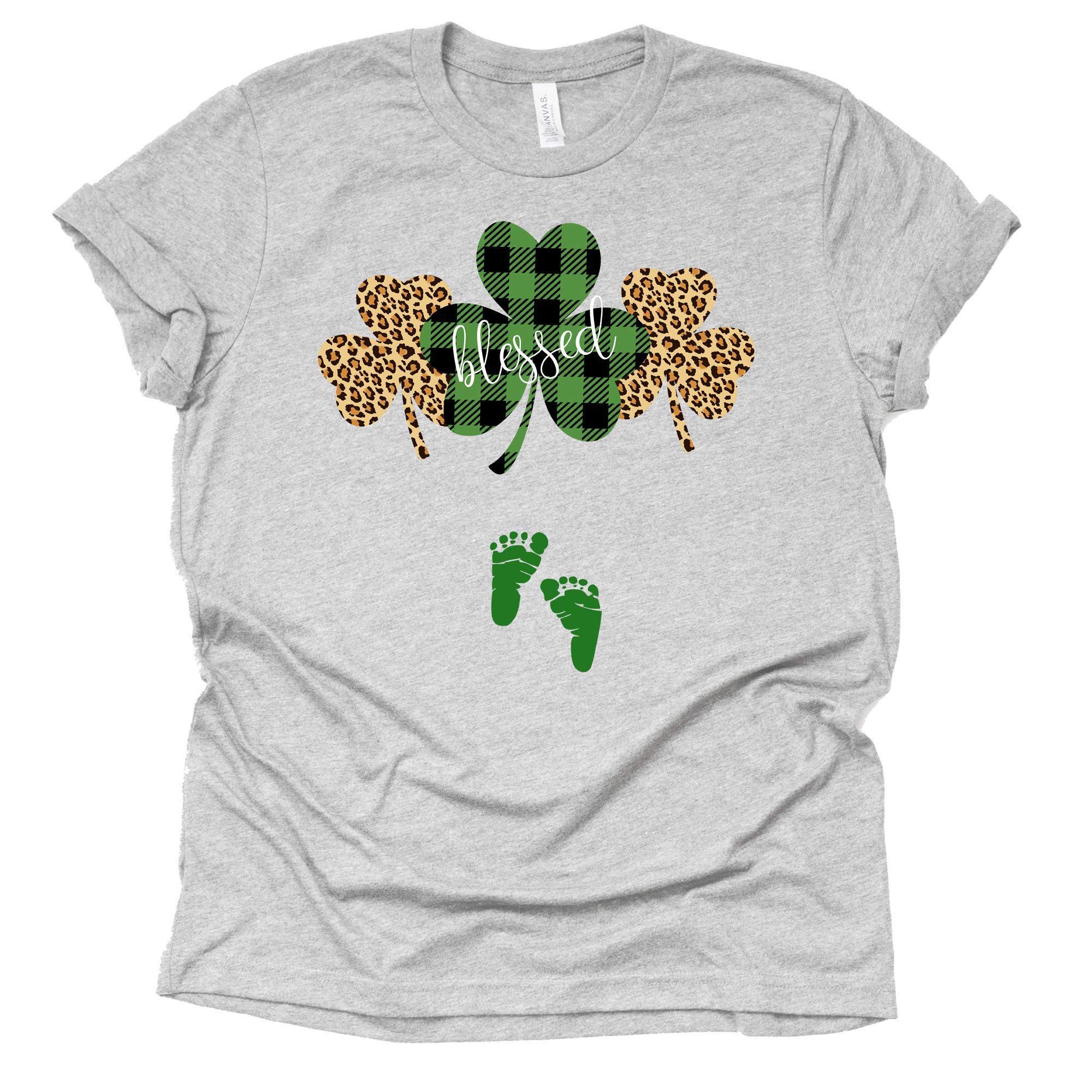 Blessed Buffalo Plaid Leopard Print Shirt for St Patrick's Day & Pregnancy Announcement - Cute Maternity Tee for Surprise Baby Reveal & Holiday Celebrations