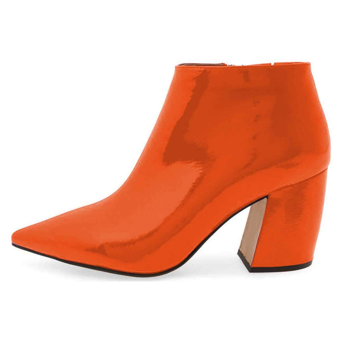 XYD Women's Vegan Leather Pointed Toe Ankle Boots with Side Zipper - Chunky Block Heel Dress Booties for Office, Party & Fall Winter Fashion