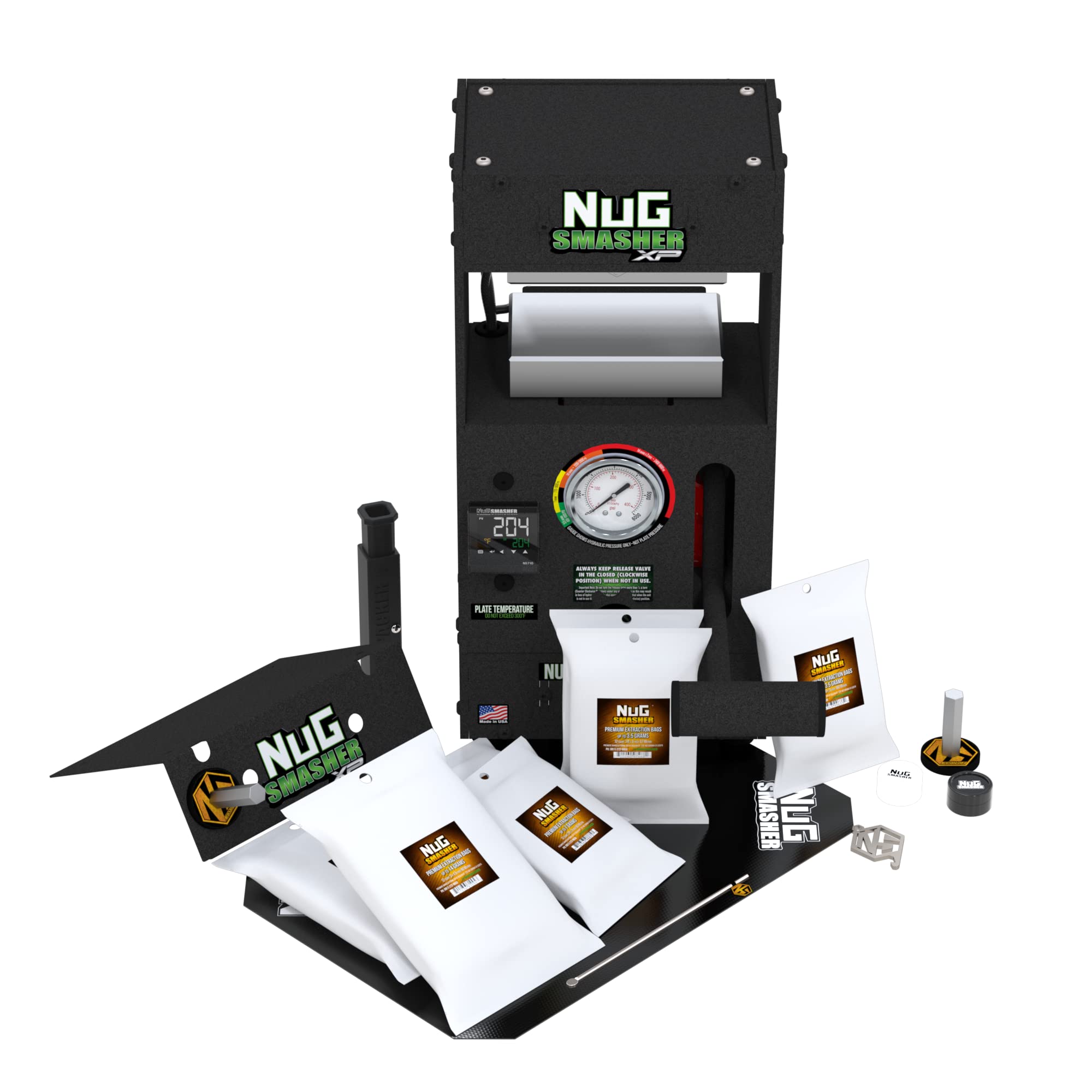 NS XP Hydraulic Heat Press Machine with Pressure Gauge & Calculator Tool Kit - Complete Set Includes 6 Bags, Silicone Mat, Storage Jar, Magnet Shield, Cone Packer & Bottle Opener (Basic Bundle) - Perfect for DIY Rosin Pressing, Essential Oil Extraction & Home Craft Projects