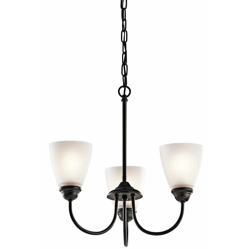 3-Light Modern Mini Chandelier - Olde Bronze Finish with Satin Etched Glass Shades - Contemporary Ceiling Light Fixture for Dining Room, Bedroom or Entryway