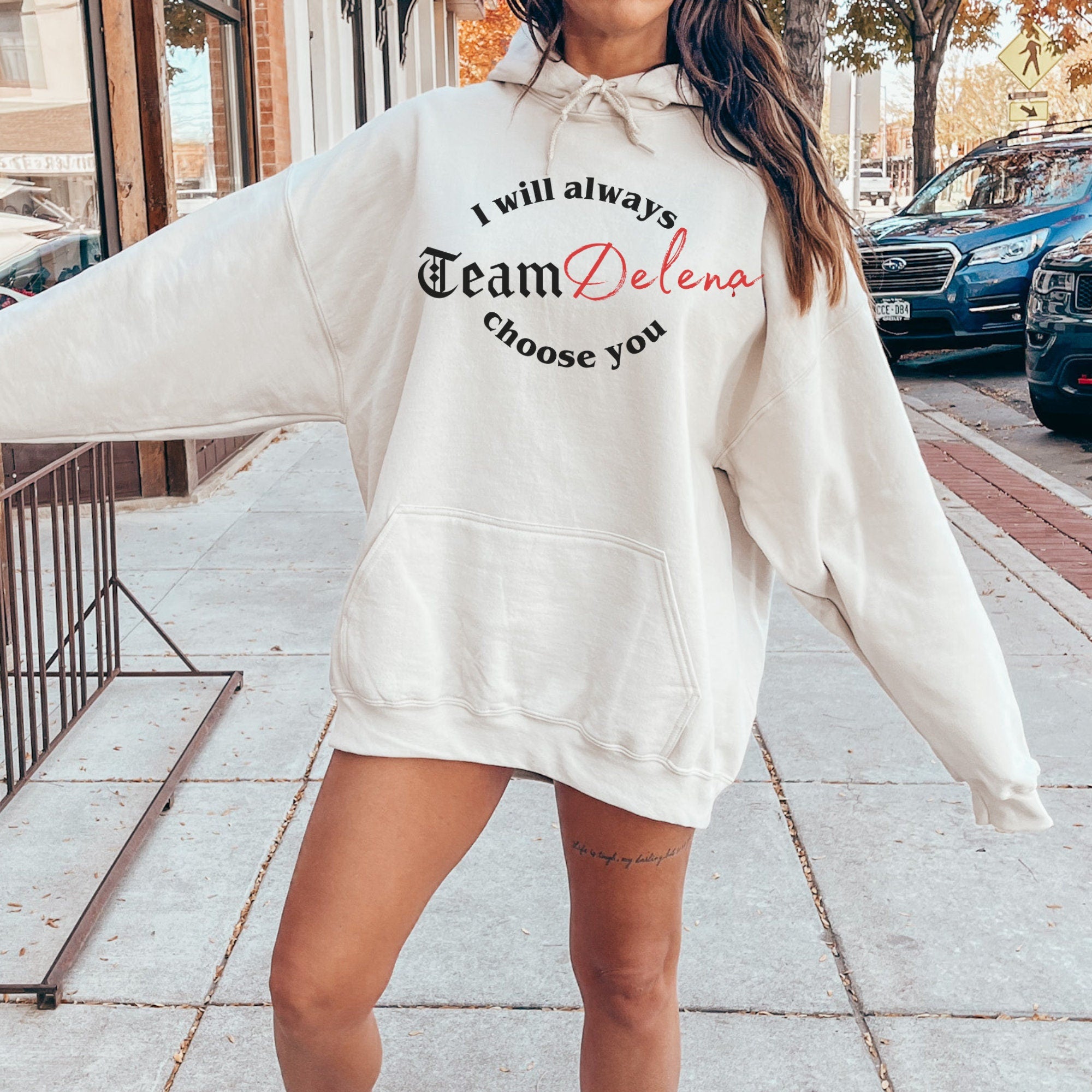 Team Delena Hoodie - Elena & Damon TVD Sweatshirt - Damon Salvatore 