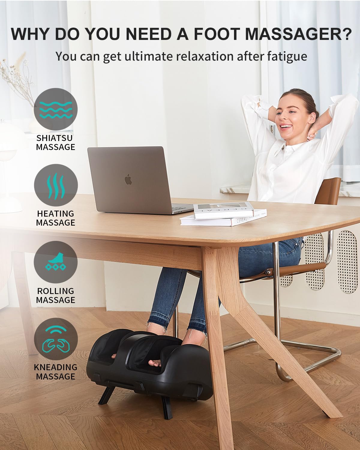 Nekteck Electric Shiatsu Foot Massager with Heat - Deep Kneading, Vibration & Compression for Pain Relief, Improved Circulation - Relax Feet, Calf & Arm Muscles - Smart APP Control - Black | Perfect for Home Use, Office Relaxation & Post-Workout Recovery