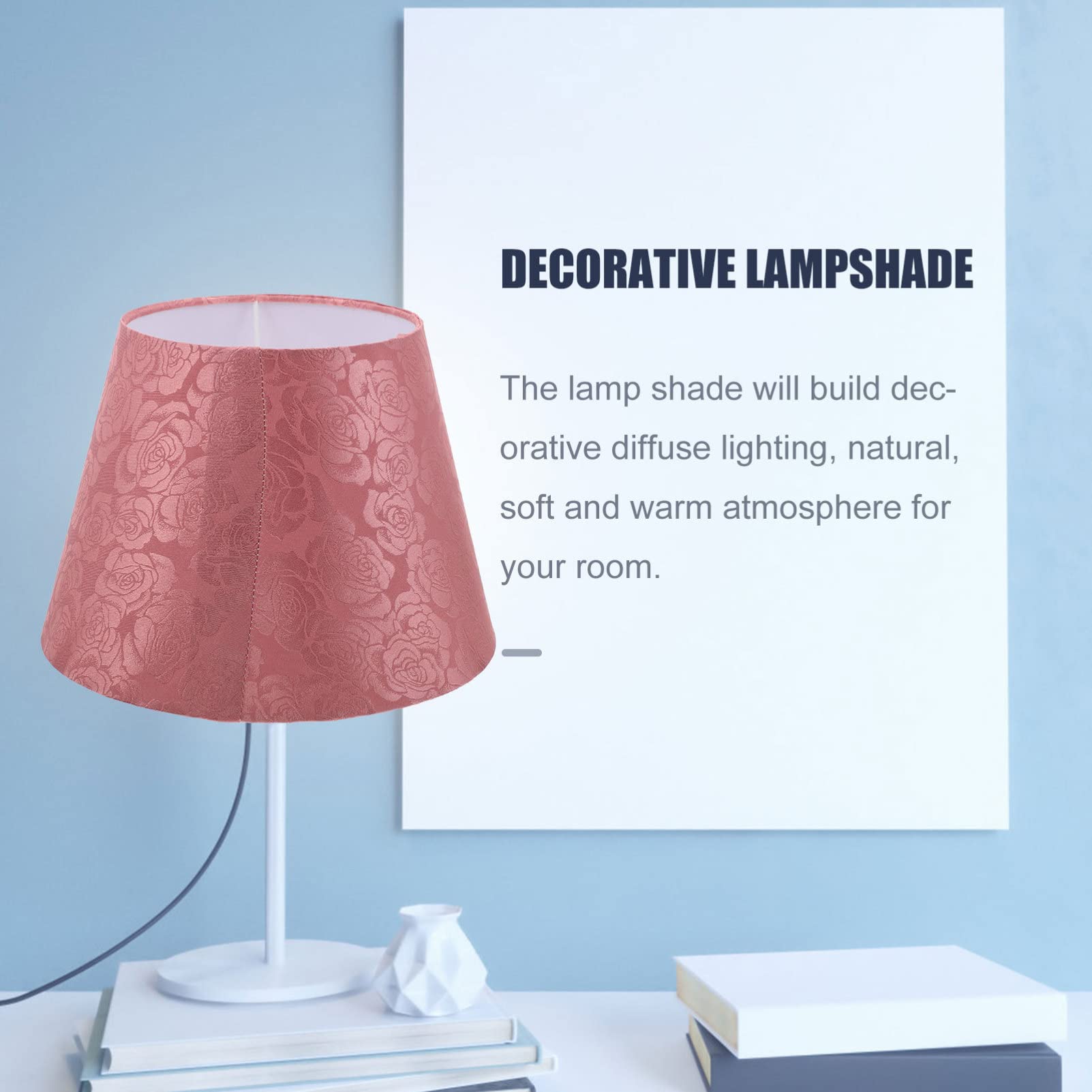Beaupretty Floral Embroidery Fabric Clip-On Chandelier Lamp Shade - Pink Lampshade for Table, Wall & Ceiling Lights - Elegant Home Decor for Living Room, Bedroom & Dining Room Lighting