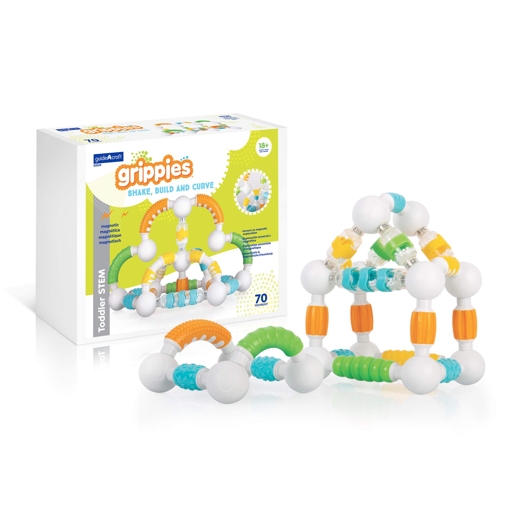 Guidecraft Grippies 70-Piece Magnetic STEM Building Set for Toddlers - Educational Learning Toys for Fine Motor Skills & Creativity | Perfect for Preschool Playtime & Classroom Activities