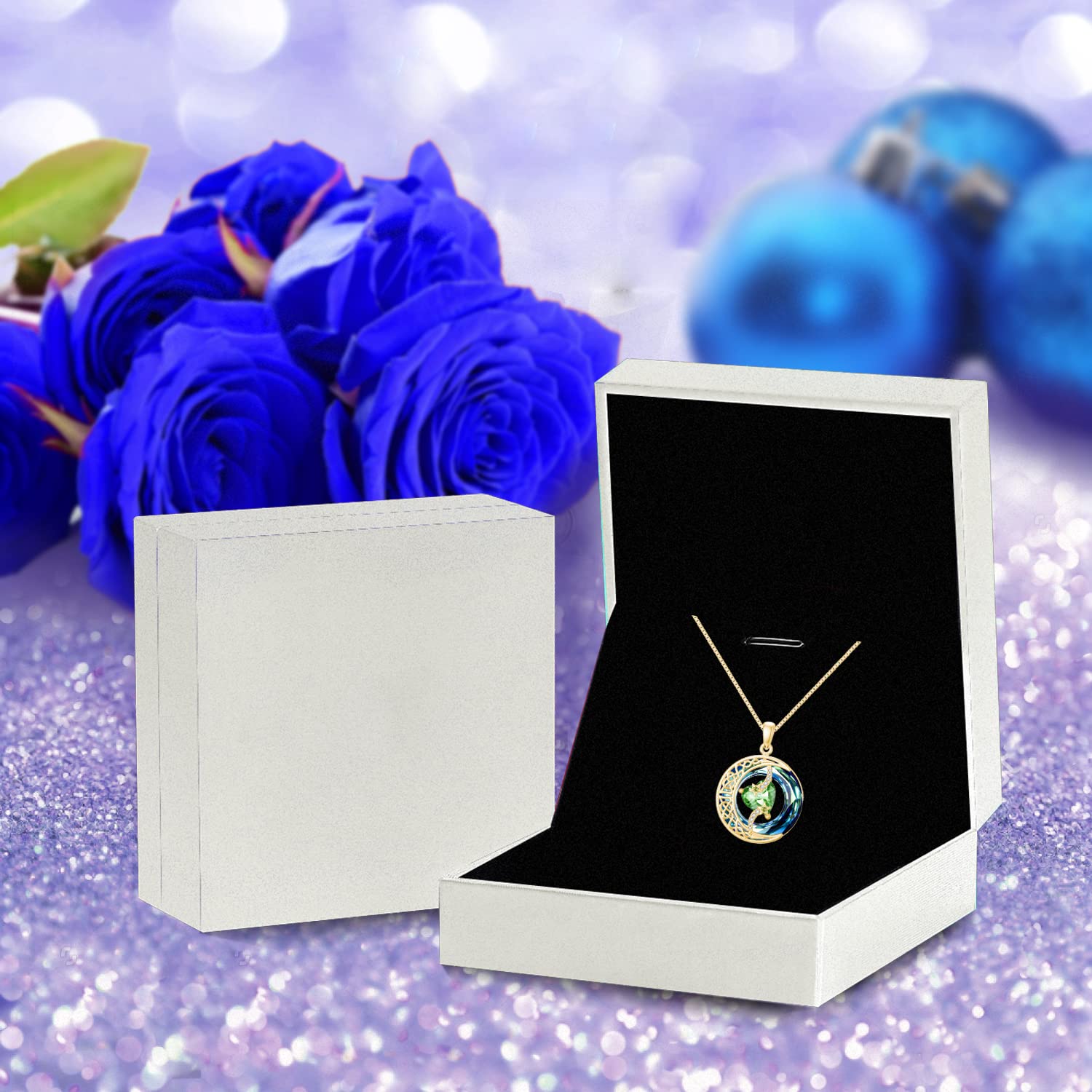 TOUPOP 925 Sterling Silver Moon & Star Pendant Necklace with Blue Crystal Birthstone - Elegant Jewelry Gift for Women, Mom, Wife | Perfect for Birthdays, Anniversaries & Special Occasions