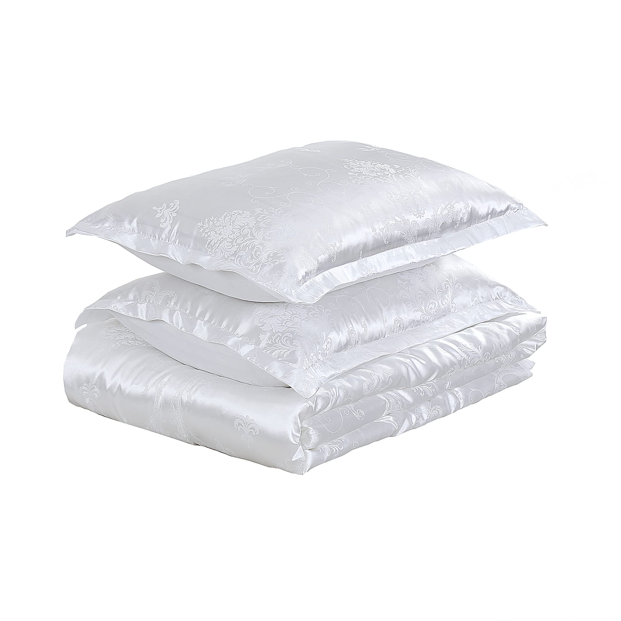 Luxury White King Size Comforter Set - 3 Piece Silk Jacquard Ultra Soft Bedding Set | Lightweight Quilt Blanket for King Bed (104x90 Inches) | Perfect for Master Bedroom, Guest Room & Hotel Decor