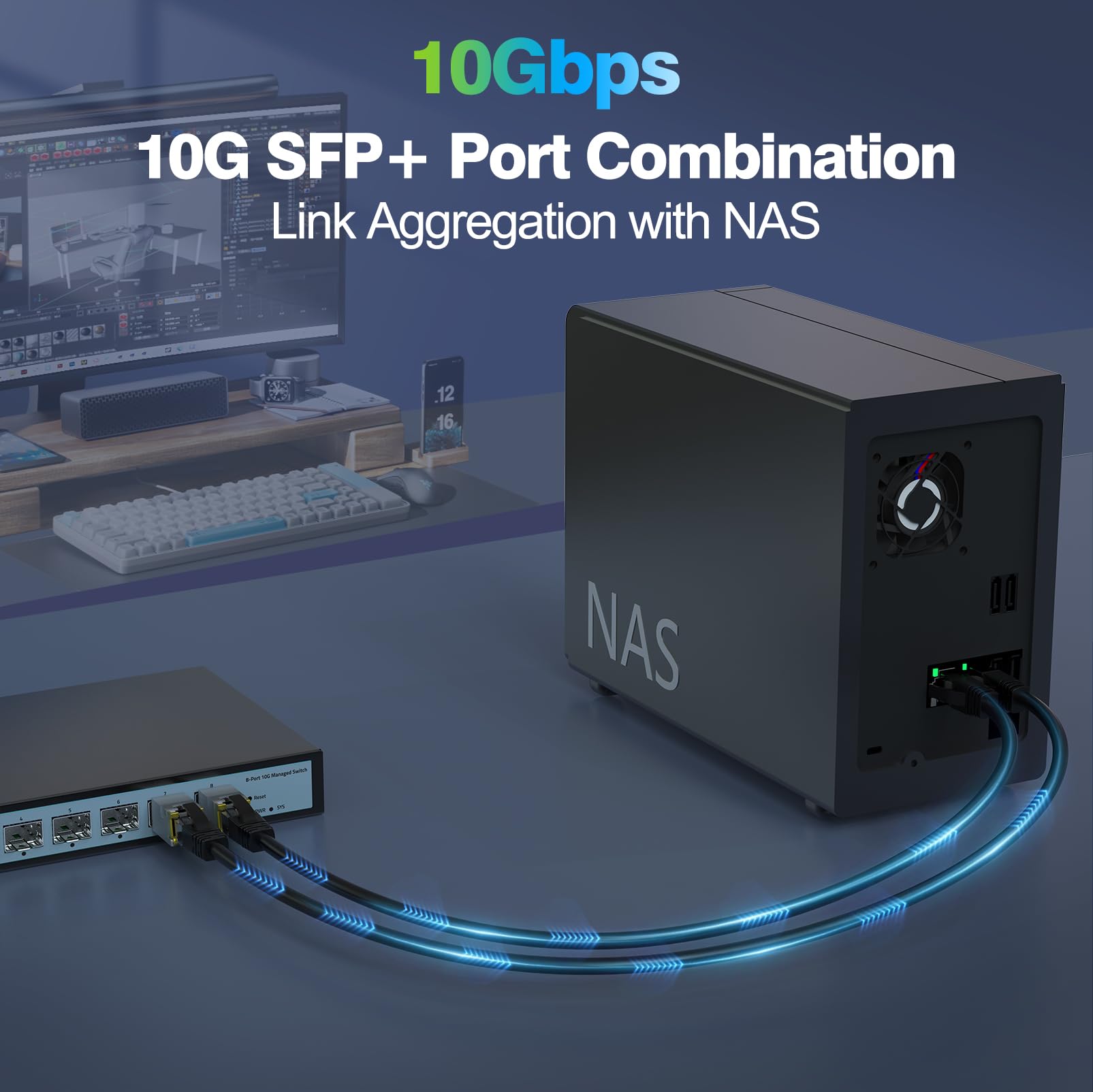 SODOLA 8-Port 10G Web Managed Network Switch with 8X10G SFP+ Ports - Link Aggregation, QoS, VLAN, IGMP Support | Fanless Wall-Mounted 10Gb Multi-Gig Switch for Data Centers, Office Networks & Home Server Setups