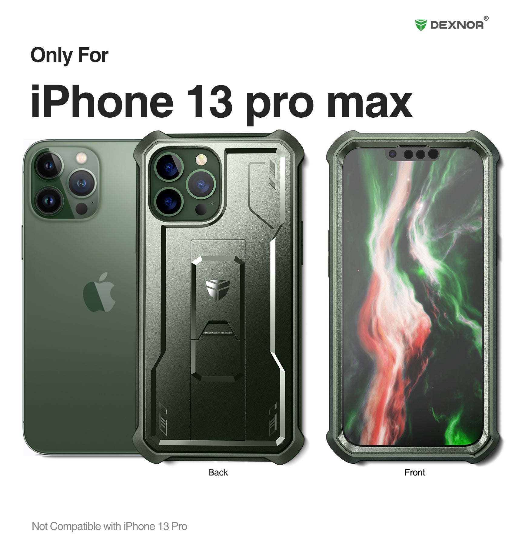 Dexnor Heavy Duty Shockproof Case for iPhone 13 Pro Max with Built-in Screen Protector & Adjustable Kickstand - Perfect for Outdoor Activities, Travel, and Daily Protection