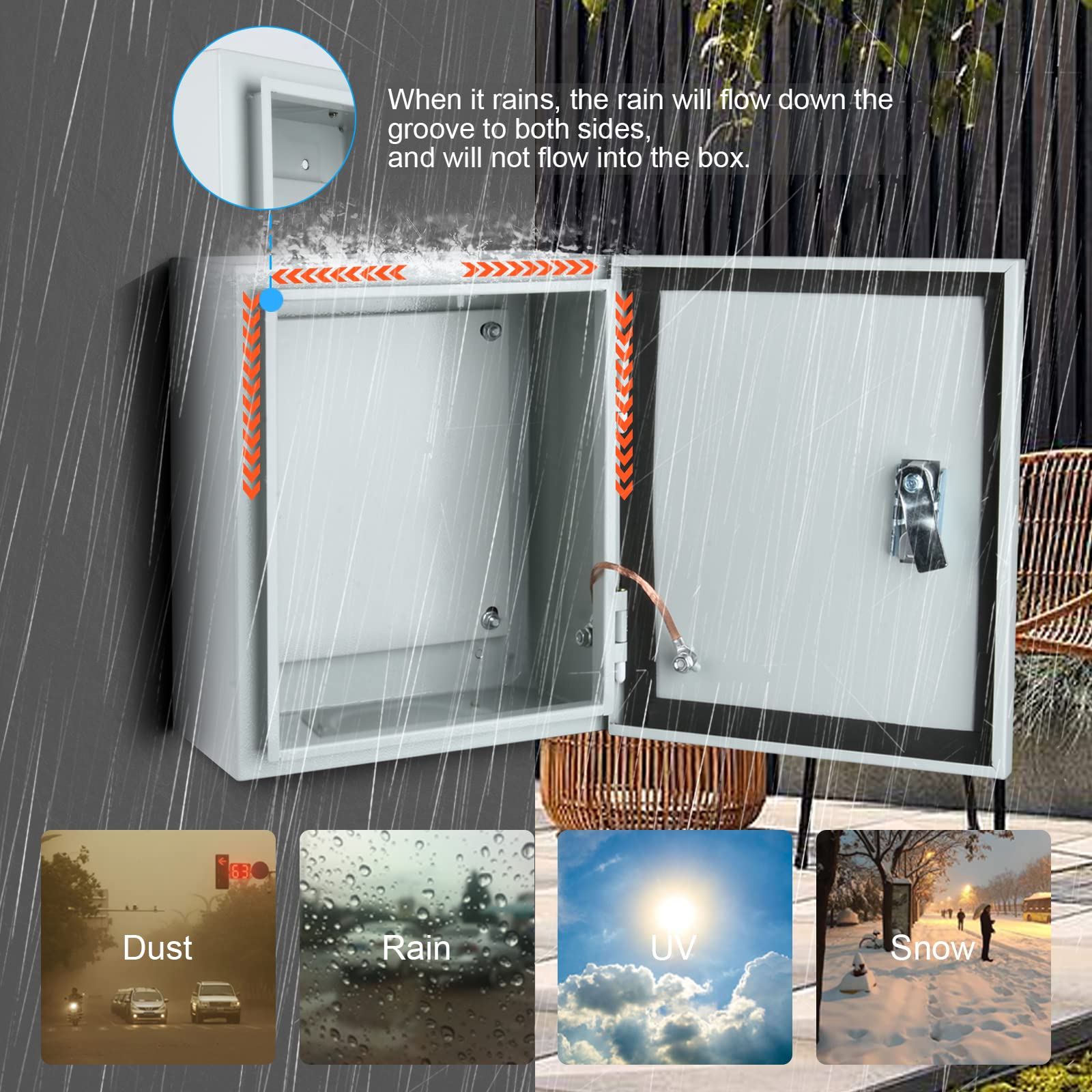 **Waterproof Steel Electrical Junction Box - Indoor & Outdoor Wall Mount Enclosure with Safety Locks & Mounting Plates | Dustproof Metal Electrical Box for Home, Garage & Industrial Wiring**