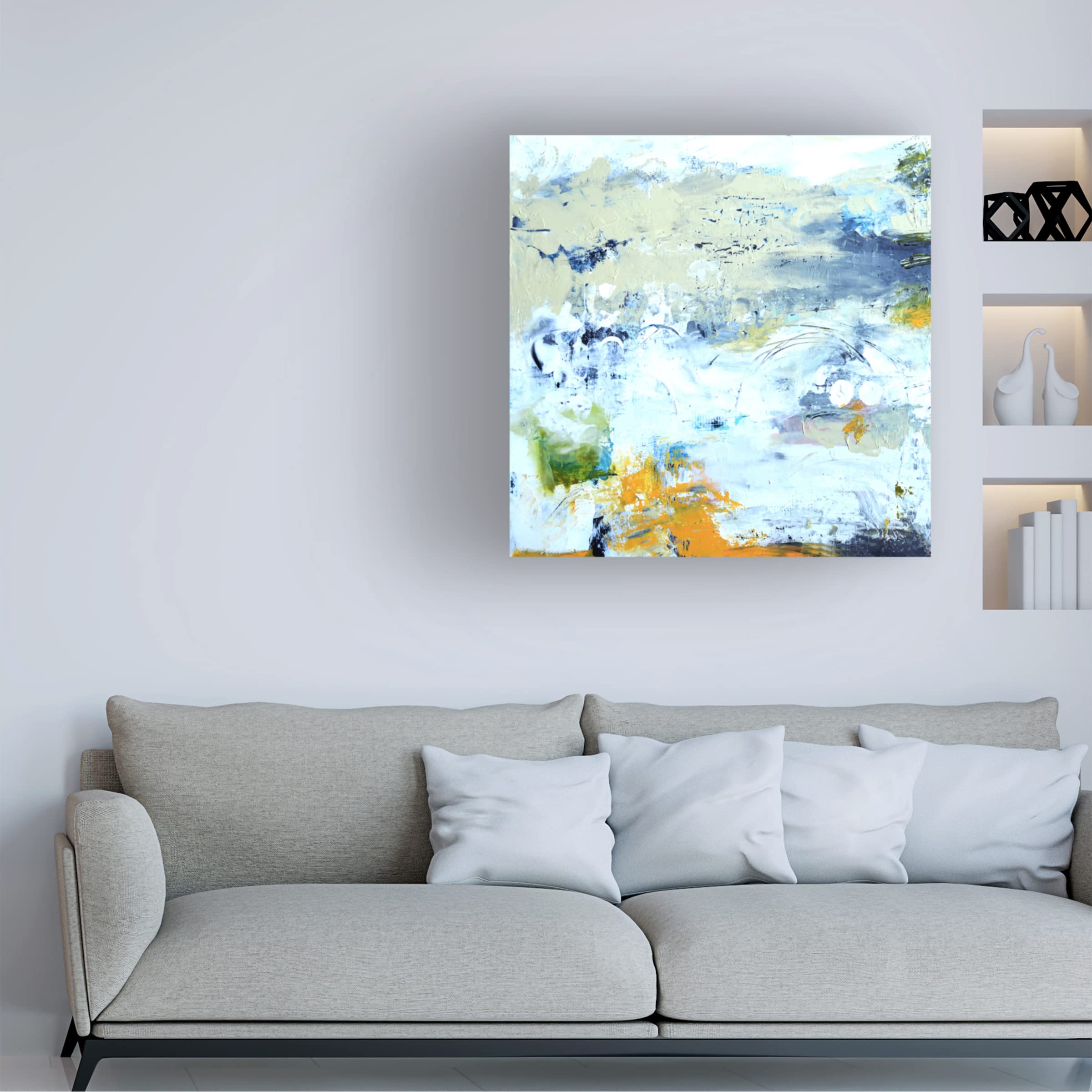 Karen Fields 'Abstract Beach' Canvas Wall Art - Modern Coastal Decor for Living Room, Bedroom & Office - Handmade Stretched Framed Print