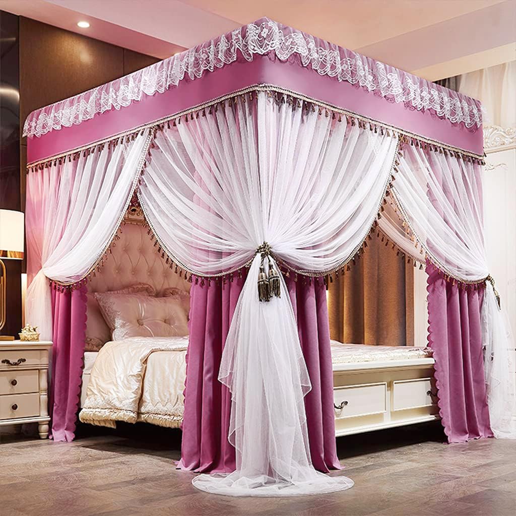 Princess 4 Corner Post Bed Canopy & Mosquito Net for Girls - Twin/Full/Queen/King Size Bed Canopy Curtain (Rose Pink) - Perfect for Kids Bedrooms, Adult Bedrooms & Nursery Decor