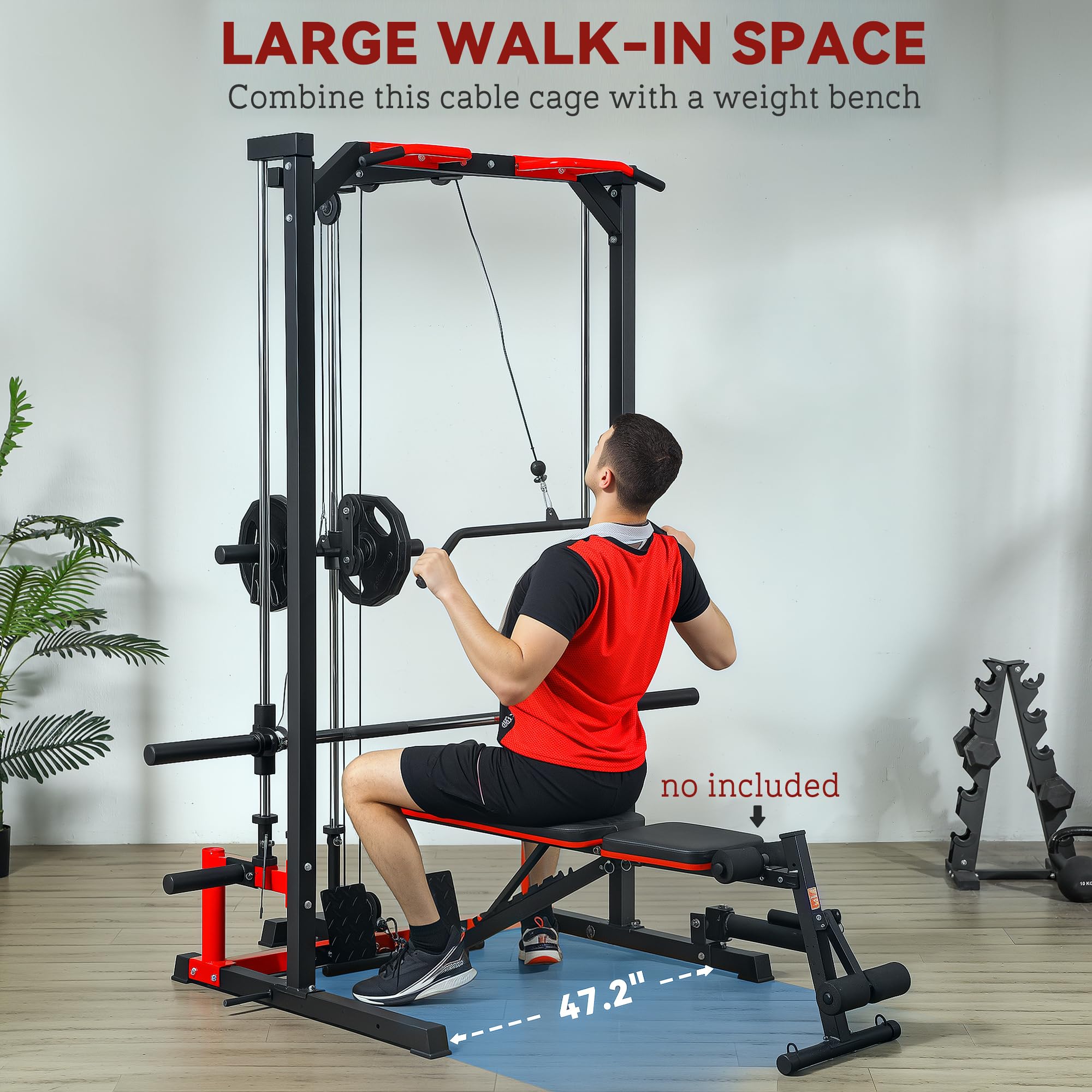 Soozier Power Cage Smith Machine - Multi-Function Home Gym Power Rack with Pull Up Bar, LAT Pull Down System, Squat Rack, Barbell Bar & Landmine Attachment - Perfect for Strength Training, Weight Lifting & Full Body Workouts at Home