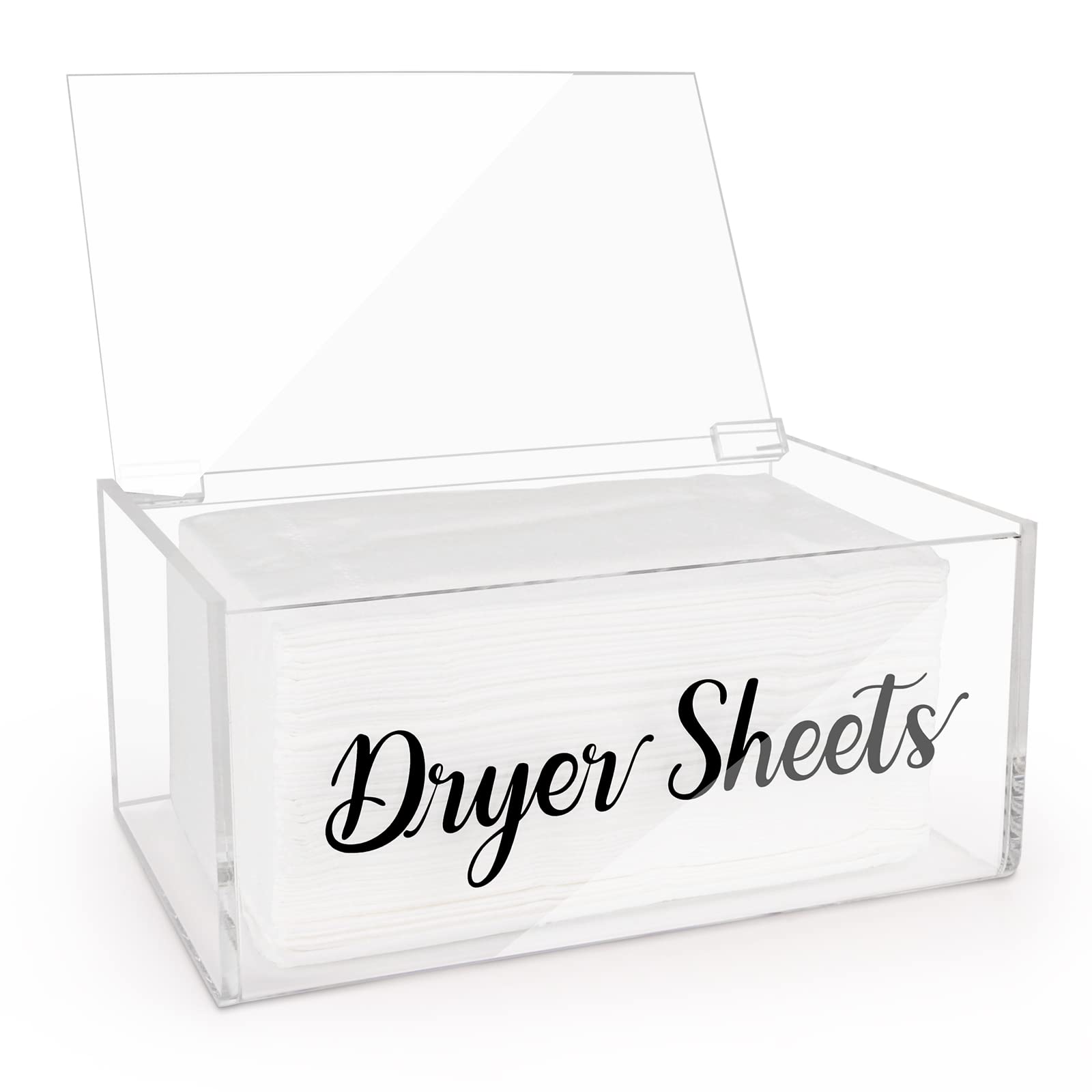 Clear Rustic Farmhouse Style Acrylic Dryer Sheet Dispenser with Hinged Lid - Laundry Room Storage Box for Fabric Softener Sheets | Perfect for Laundry Room Organization & Home Decor