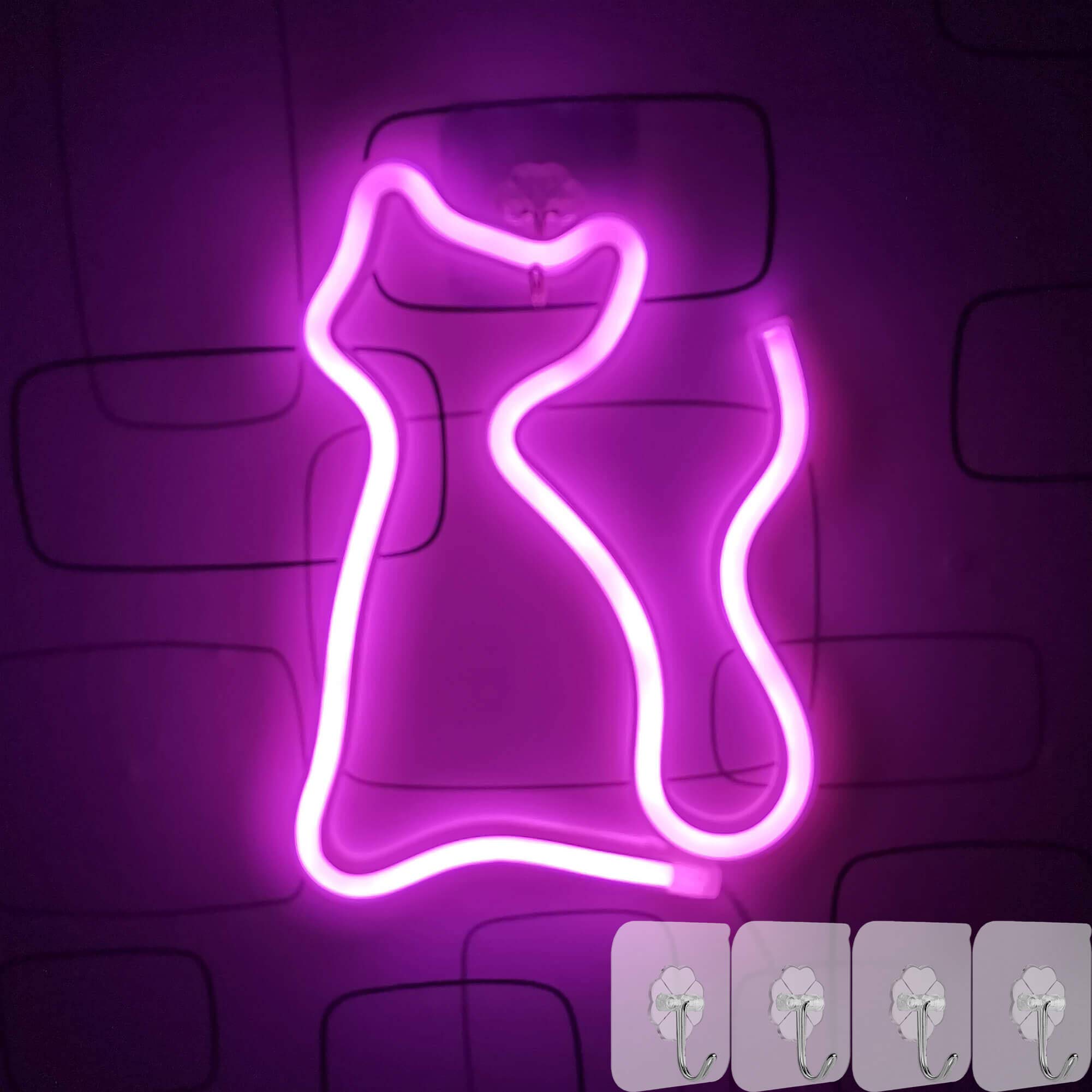YIVIYAR Pink Cat LED Neon Light Sign - Wall Decor for Bedroom, Night Light, Unique Gift for Girls (Christmas, Birthday Party) | Perfect for Home Decor, Teen Room & Party Atmosphere