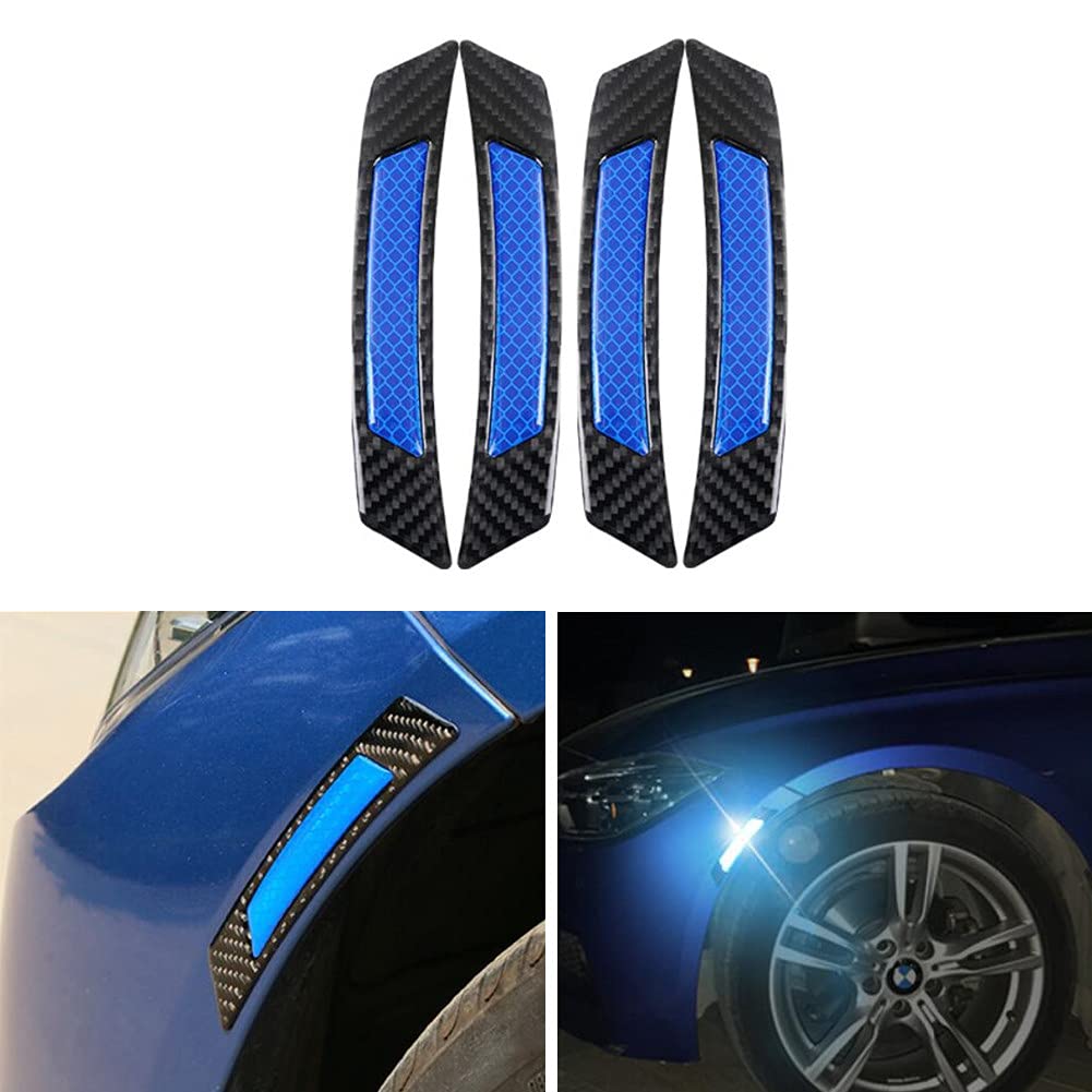 4Pcs Universal Carbon Fiber Wheel Arch Protector - Reflective Car Wheel Eyebrow Guard for SUV, Pickup Truck & Auto (Blue) | Durable Bumper Protection & Style Upgrade for Night Driving Safety