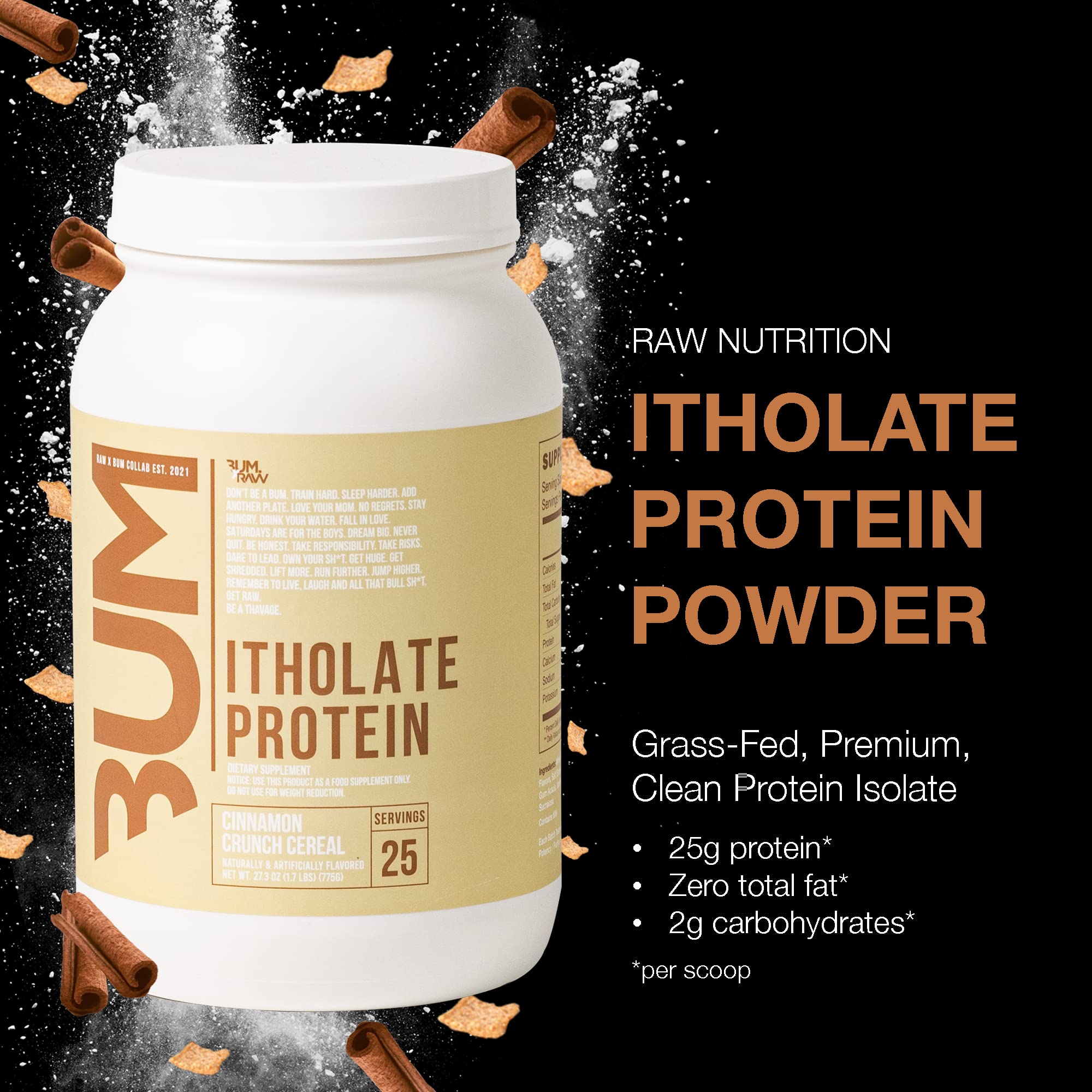 CBUM Itholate Protein Powder - 100% Grass-Fed Whey Isolate, Cinnamon Crunch Flavor - Low Fat & Low Carb for Muscle Growth & Recovery - 25 Servings | Pre-Workout & Post-Workout Supplement for Athletes & Fitness Enthusiasts