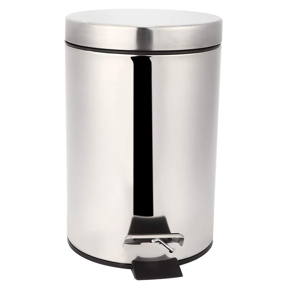 Hapivida 3L Stainless Steel Step Pedal Trash Can - Brushed Metal Kitchen Garbage Bin with Non-Slip Base, Durable Household Waste Bin for Home, Office & Bathroom (Silver) | Space-Saving & Odor-Controlling Design