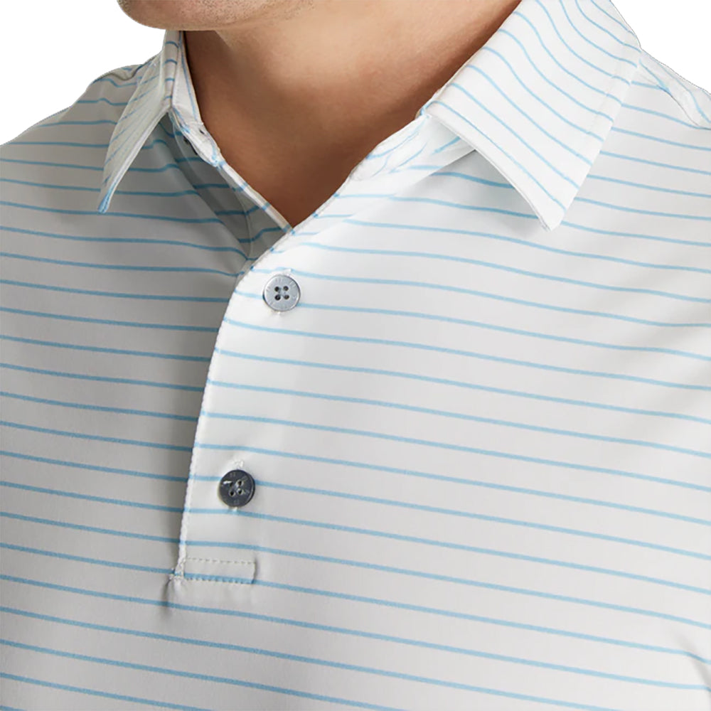 FootJoy Athletic Fit Classic Stripe White Men's Golf Polo Shirt - Moisture Wicking & UV Protection for Comfortable Golfing & Outdoor Activities