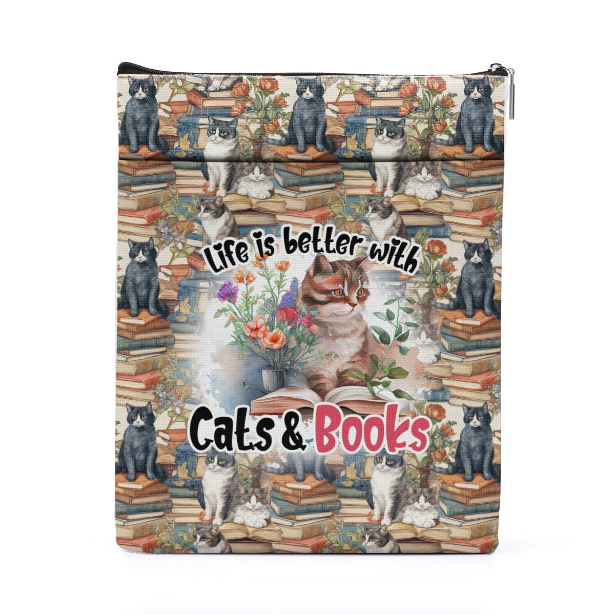 Cat-Themed Book Sleeve Cover - Perfect Gift for Book Lovers, Librarians & Cat Enthusiasts - Ideal for Book Clubs, Mother's Day, Graduation & Birthday Presents - Protect Your Books in Style at Home, Work or Travel