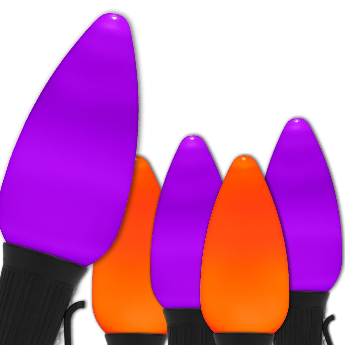 OptiCore C9 Halloween String Lights - 50ft Commercial Grade Outdoor Hanging Lights (50 Purple/Orange Smooth/Opaque Bulbs) - Durable Fall & Halloween Decor for Porch, Yard, and Party Decorations