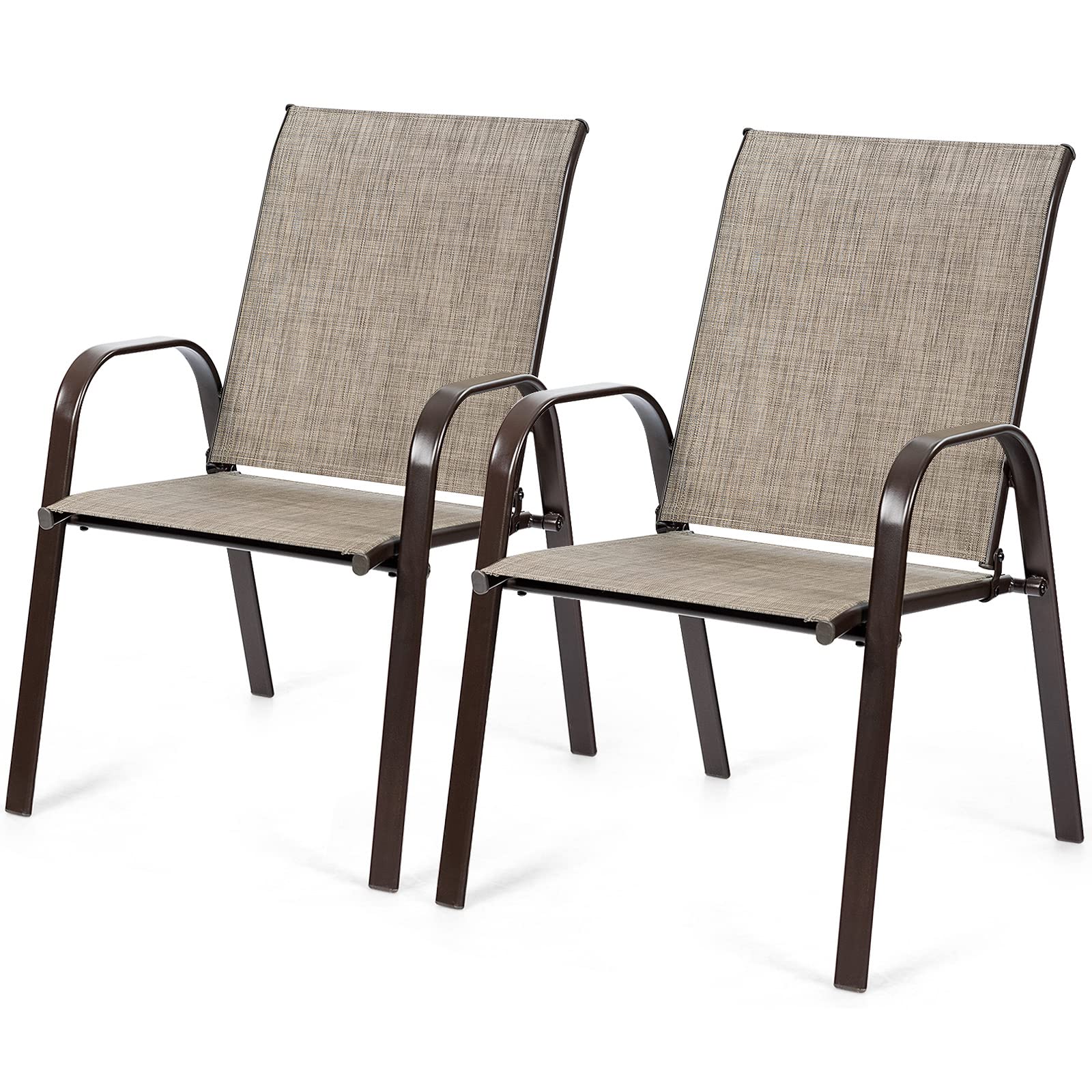 Tangkula 2-Piece Outdoor Dining Chairs - Weather-Resistant Fabric & Steel Frame, Curved Armrests for Comfort - Perfect for Patio, Garden, Poolside, Backyard & Camping (Grey)