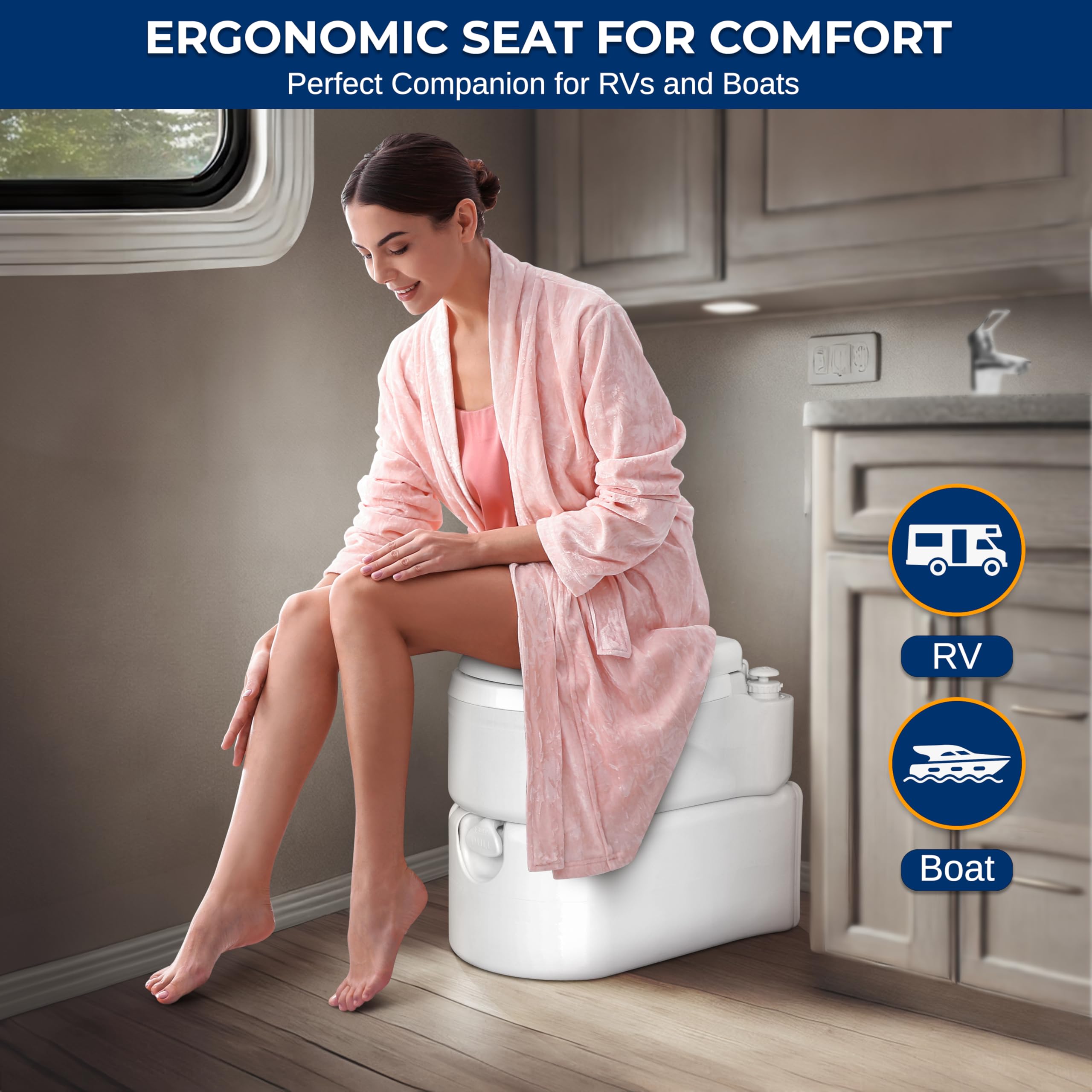 SereneLife Outdoor Portable RV Toilet - Compact Travel Toilet for Camping & Road Trips, Home-Like Comfort with Ergonomic Seat, XL 4.5 Gallon Waste Tank, Air Release Vent & Button Flush System, Durable & Easy-to-Clean - Perfect for RV, Van Life, Boating & Emergency Use