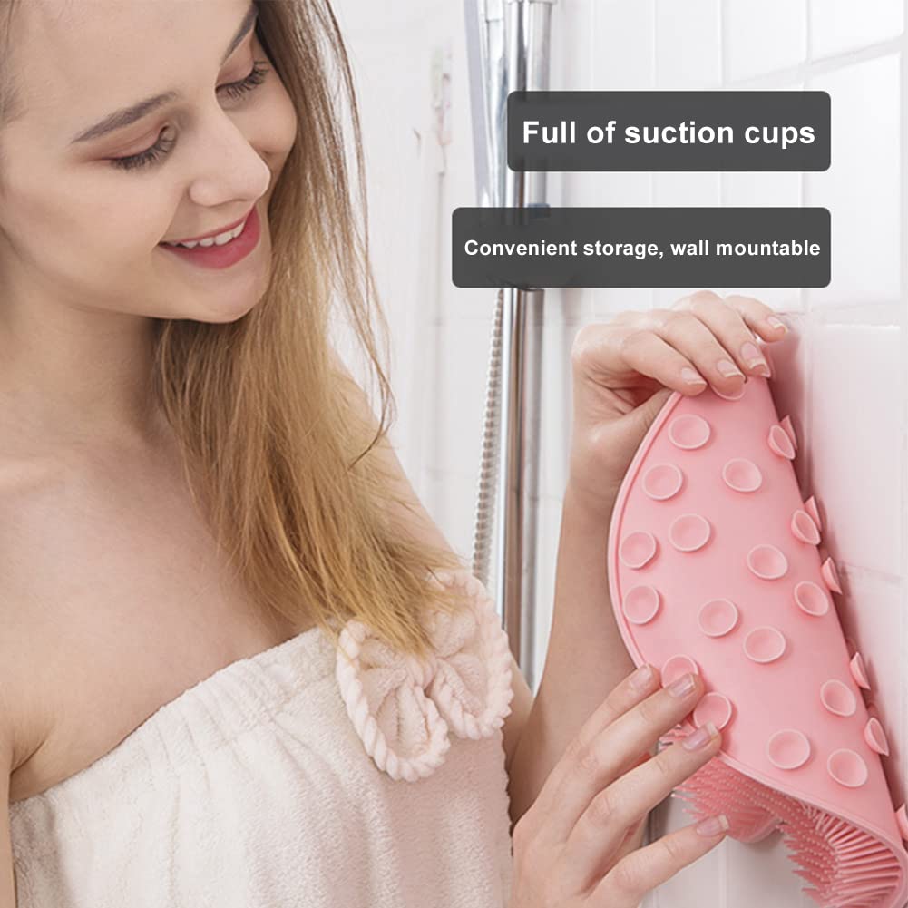 Exfoliating Back Scrubber with Suction Cup - Silicone Bath Brush for Deep Cleansing & Foot Massage - Non-Slip Shower Wall Mounted Scrub Pad (Yellow) - Perfect for Exfoliating Dead Skin & Relaxing Muscles in Bathroom or Shower