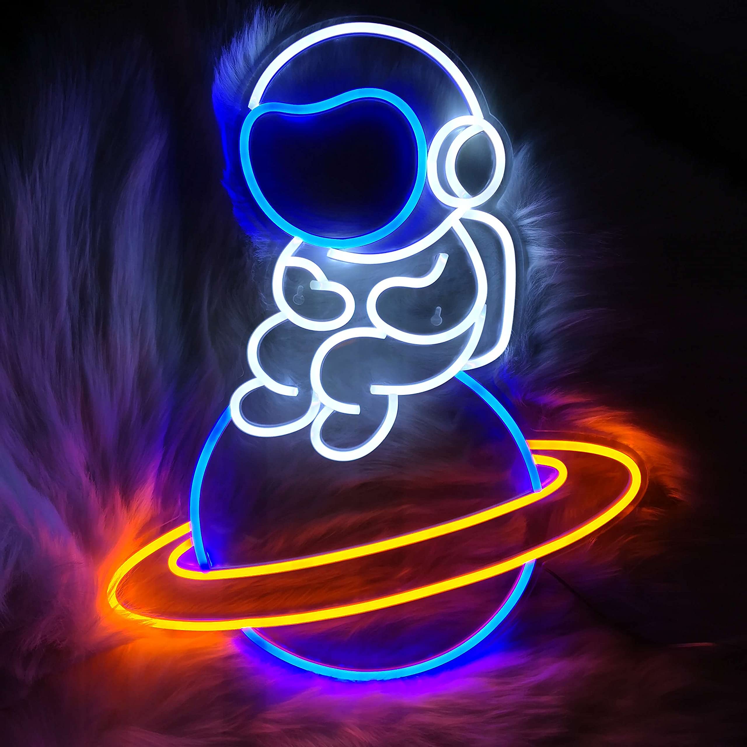 Astronaut Sitting on Planet LED Neon Sign - Big Space-Themed Wall Light for Bedroom & Game Room Decor - Cool Neon Art Gift for Kids & Teens - Perfect for Space-Themed Parties, Gaming Setups & Kids Room Decor