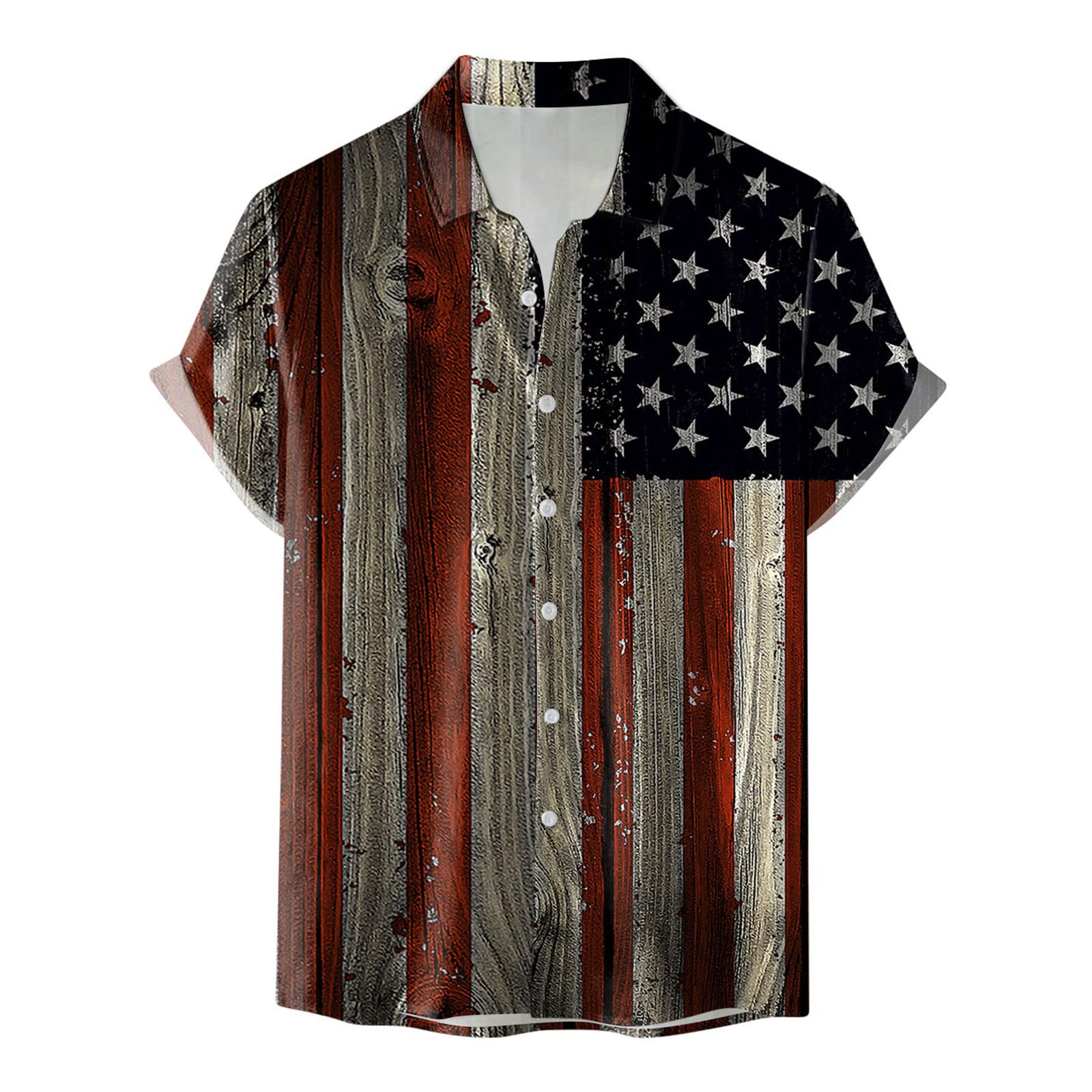 Men's 4th of July Patriotic Shirts - American Flag Short Sleeve Button Down Shirt for Independence Day Celebrations, BBQ Parties & Summer Festivals