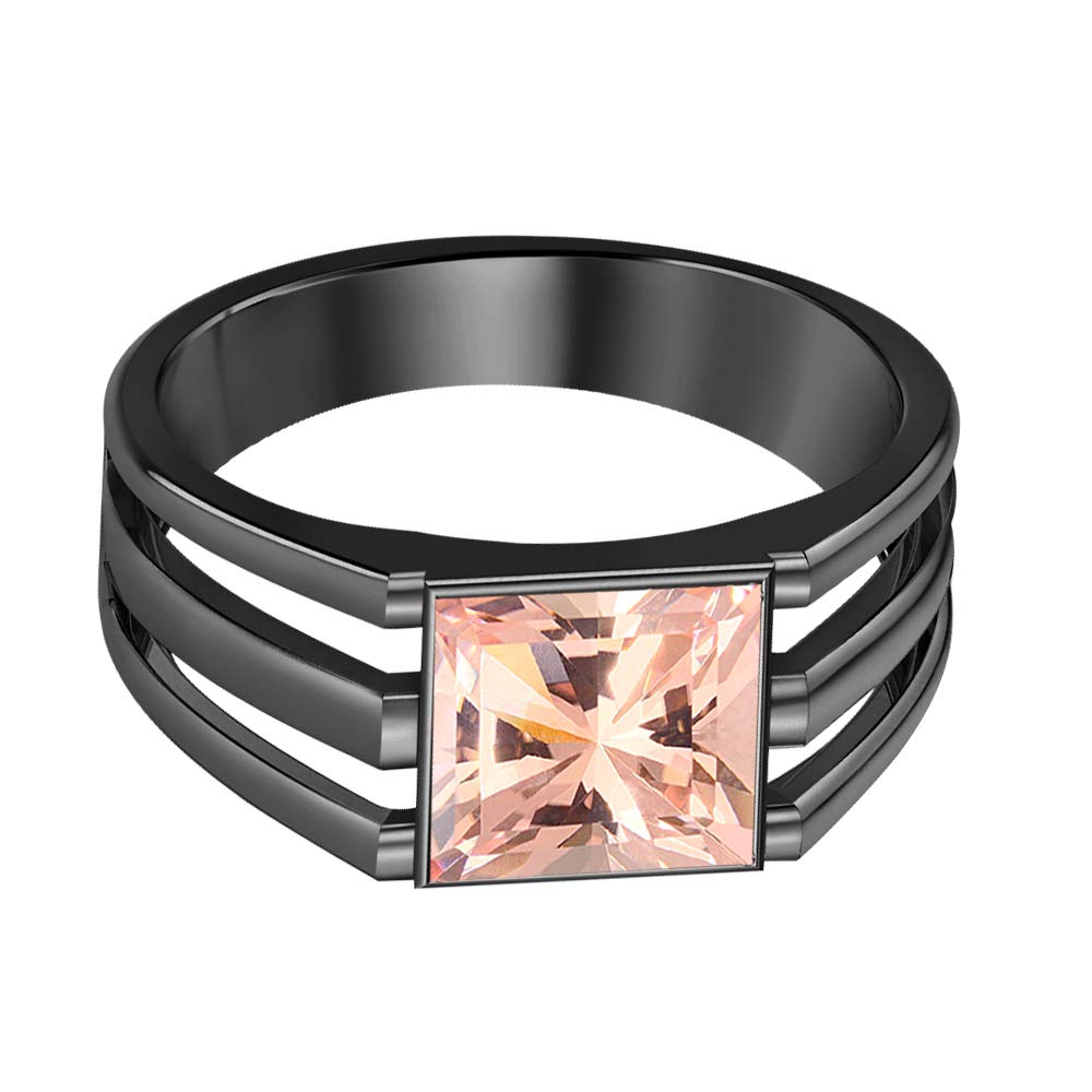 14K Black Gold Plated Solitaire Princess Cut Morganite Men's Wedding Band Engagement Ring for Him - Perfect for Proposals, Anniversaries & Special Occasions