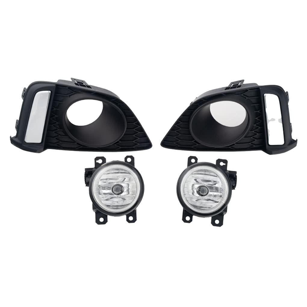 2014-2017 Honda Fit Fog Lights Replacement - Chrome Housing with LED Bulbs - Complete Left & Right Assembly Set - Perfect for Night Driving & Bad Weather Visibility