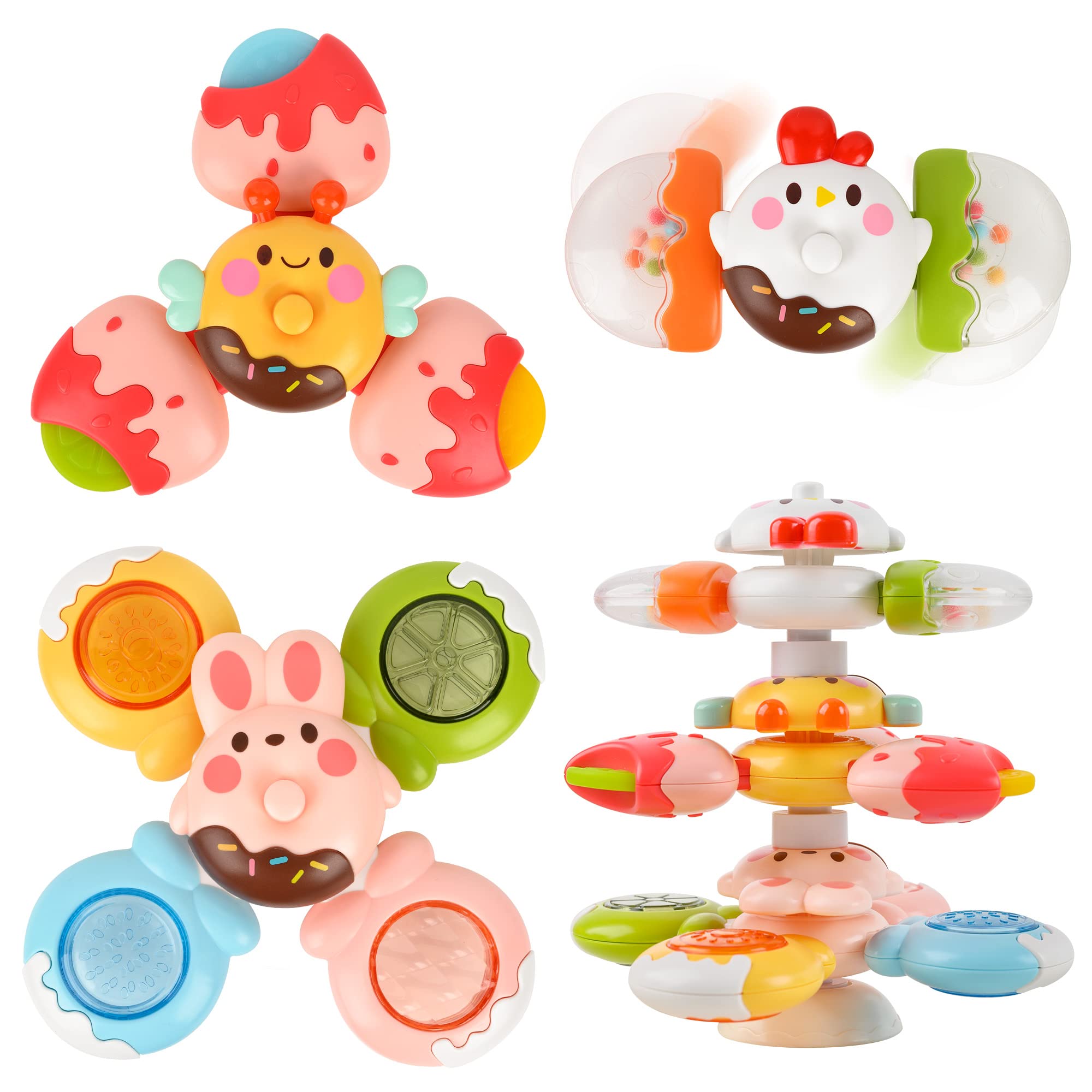 Vanmor 12-Piece Stackable Suction Spinner Toy for Babies - Sensory Play for High Chairs & Windows