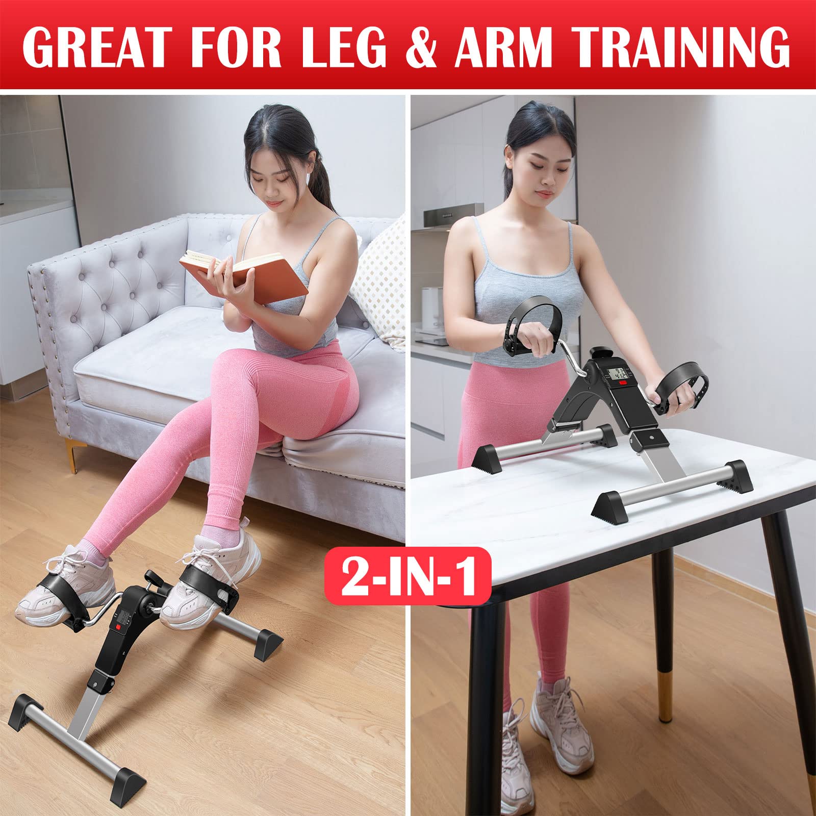 TABEKE Under Desk Bike Pedal Exerciser - Portable Folding Exercise Bike for Arms & Legs, LCD Display, Fully Assembled - Perfect for Office, Home & Rehab Workouts