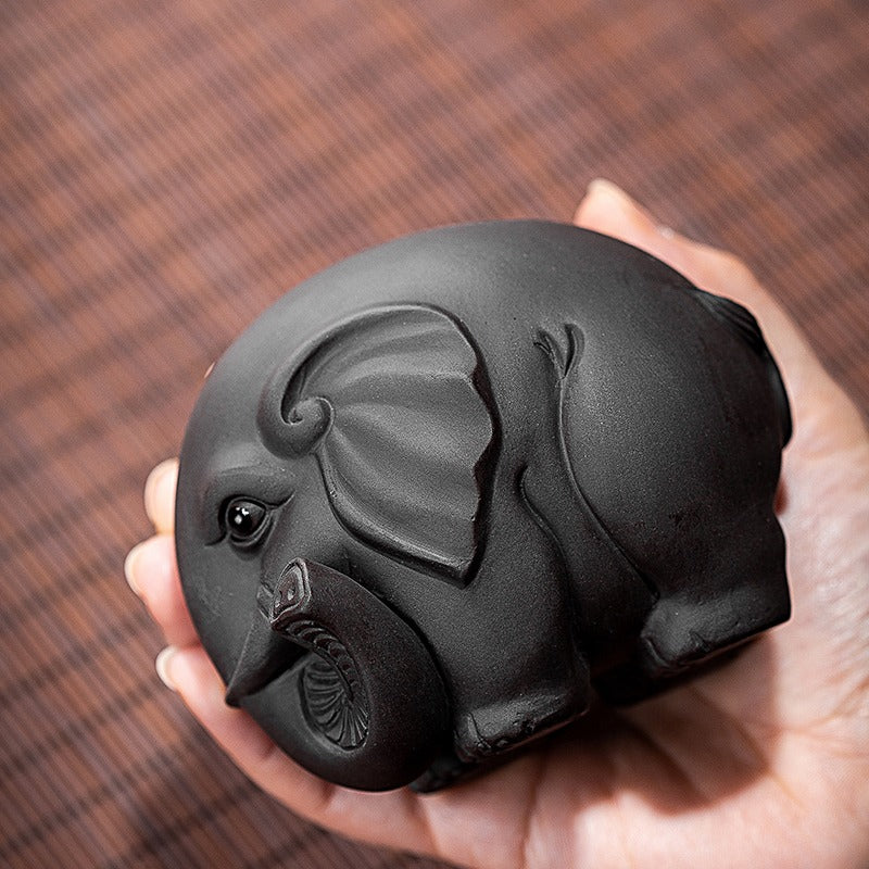 Authentic Yixing Clay Round Elephant Tea Pet - Handmade Chinese Tea Ceremony Companion for Good Luck & Fortune - Perfect for Tea Lovers & Collectors (Use in Tea Brewing Rituals & Home Decor)