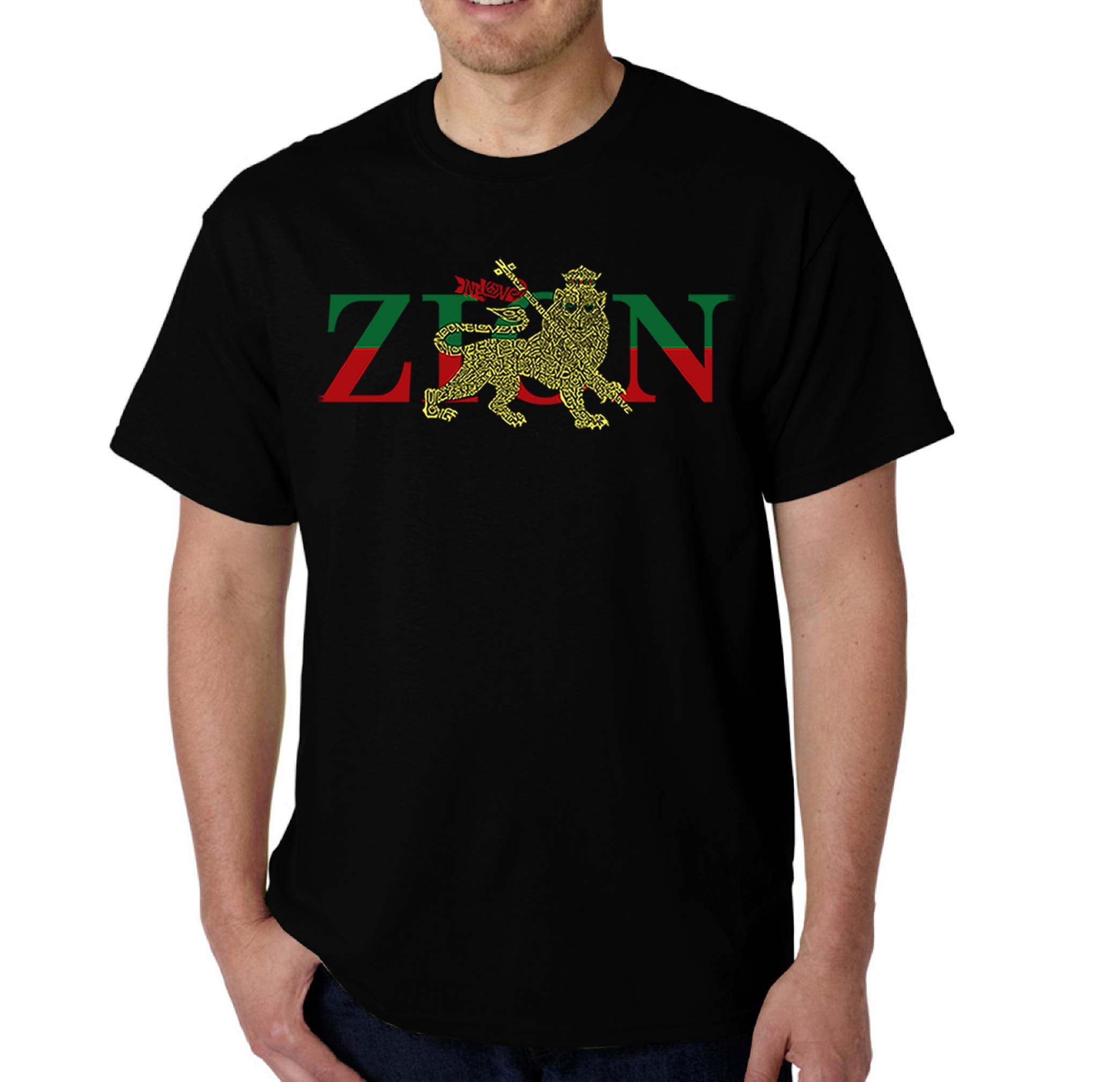 LA POP ART Men's Word Art Graphic T-Shirt - Zion One Love Design - Casual Streetwear Cotton Tee for Music Festivals & Urban Fashion