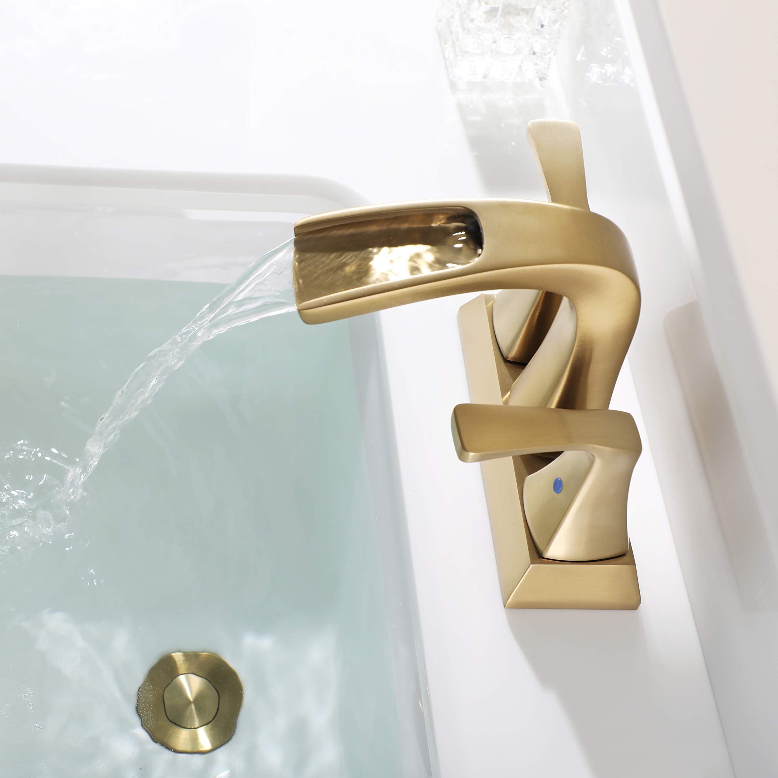 Parlos Brushed Gold Waterfall Roman Bathtub Faucet & Bathroom Sink Faucet Set - Vintage Style Bathroom Fixtures for Luxury Spa-Like Experience