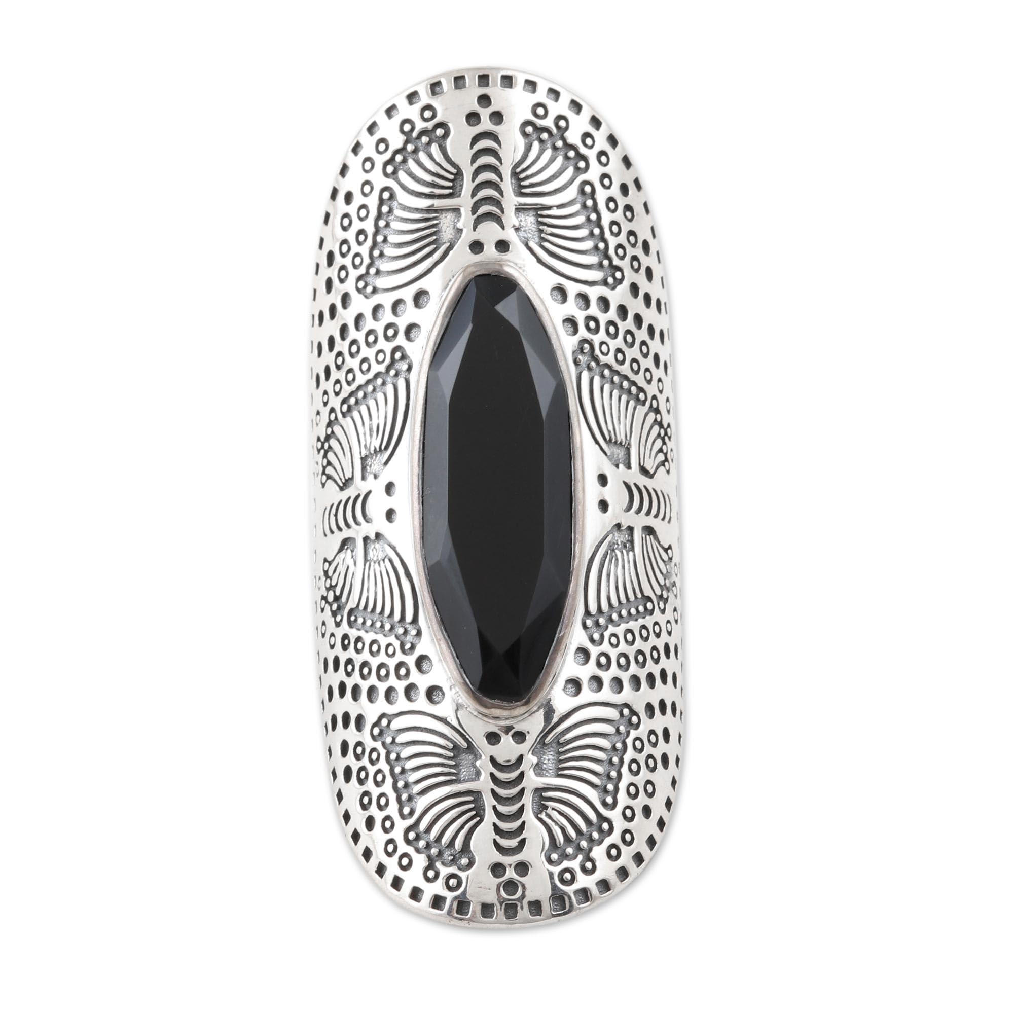 Handmade Black Onyx Butterfly Cocktail Ring - .925 Sterling Silver with Single Stone, Artisan Jewelry from India | Perfect for Birthdays, Gifts & Special Occasions