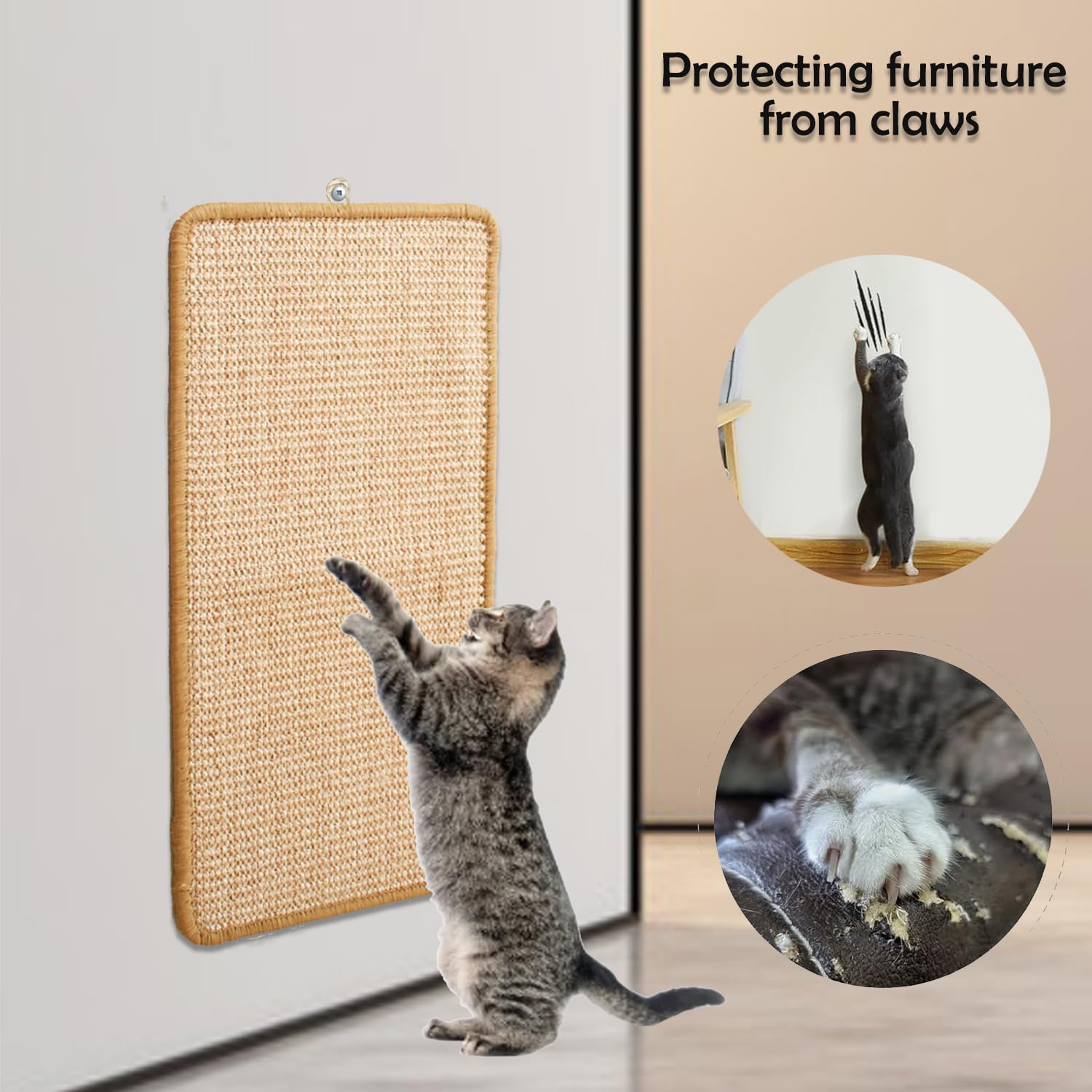 VCANIVR Cat Scratcher Mat - 50 X 30 CM Natural Sisal Cat Scratch Pad for Furniture Protection - Durable Cat Scratching Mat for Walls, Carpets & Sofas - Perfect for Indoor Cats to Play and Stretch Claws