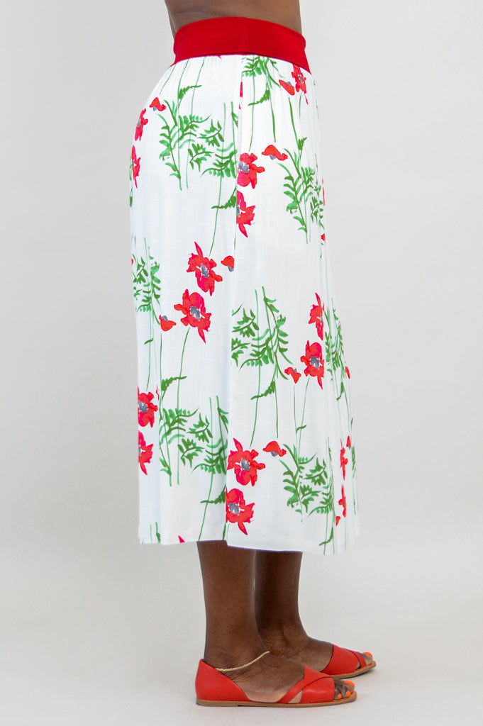 Blythe Skirt with Poppy Print - Soft Linen Bamboo Blend - Perfect for Summer Outfits & Casual Wear