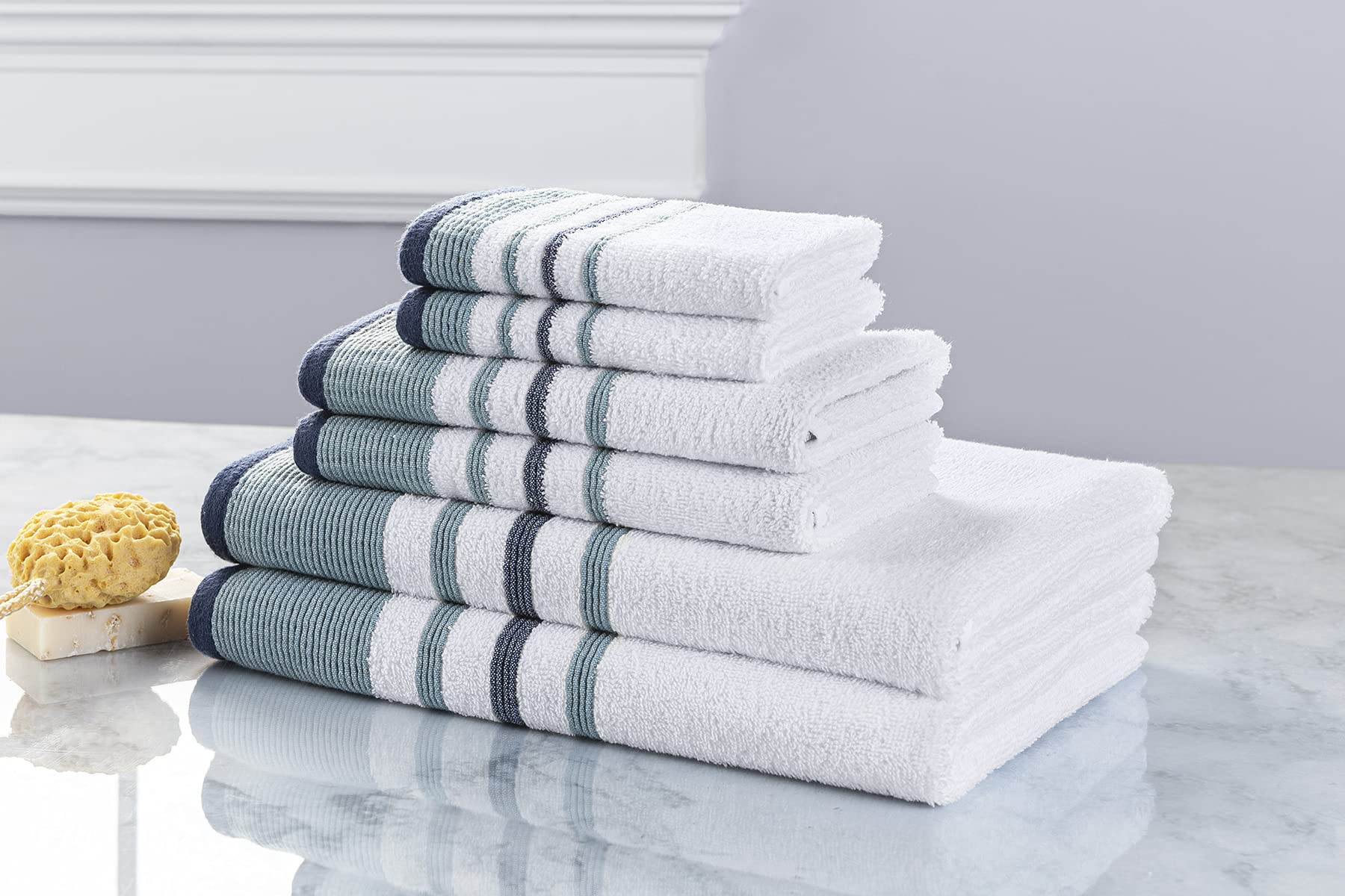 Premium 6-Piece Blue Stripe Towel Set - Soft & Absorbent Bath Towels for Spa, Pool & Beach - Luxury Home & Hotel Use