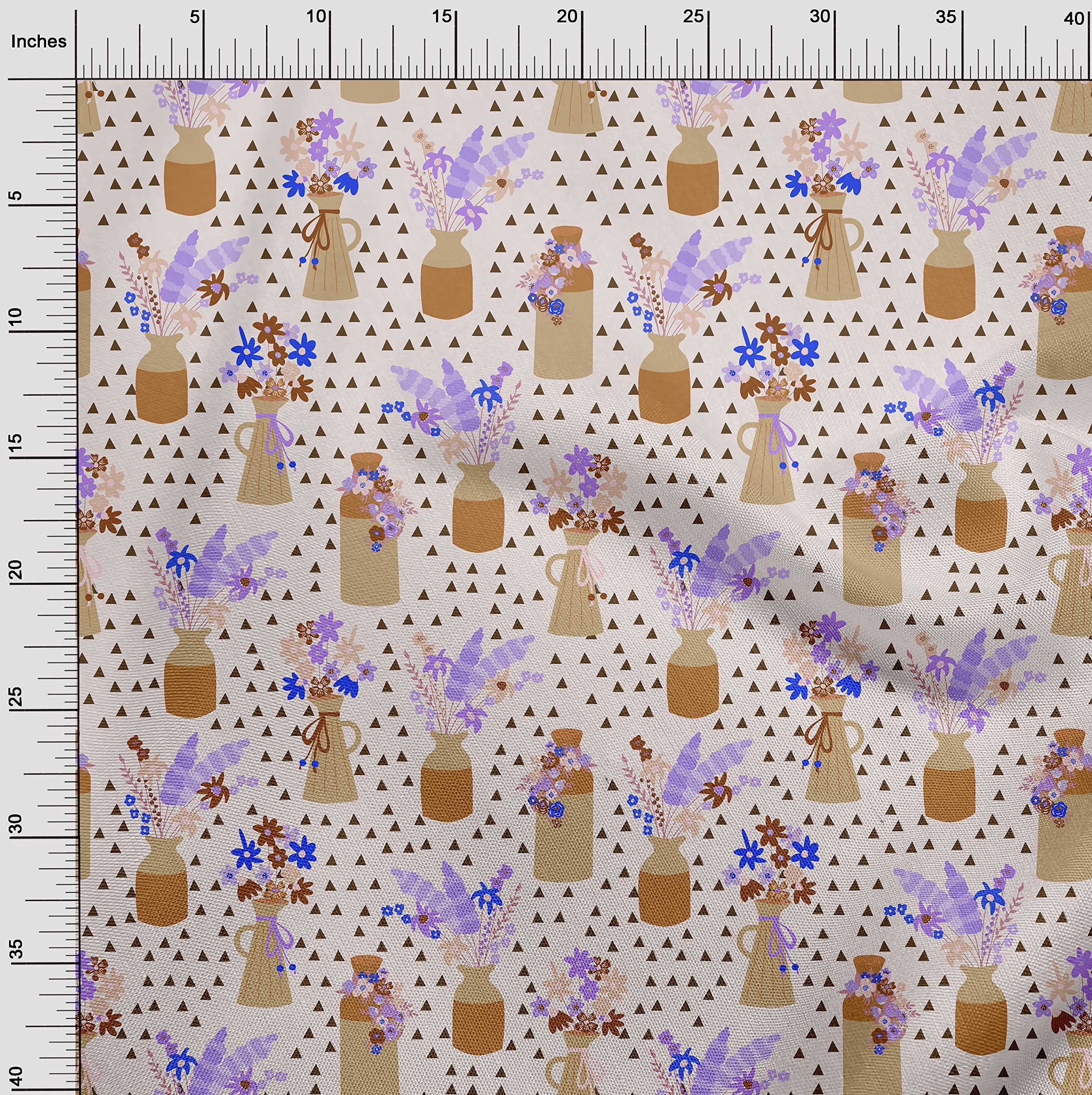 oneOone Cotton Flex Rust Brown Fabric Floral Vase Geometric Print - 40 Inch Wide by The Yard for Sewing, Quilting & DIY Craft Projects | Perfect for Home Decor, Upholstery & Fashion Accessories